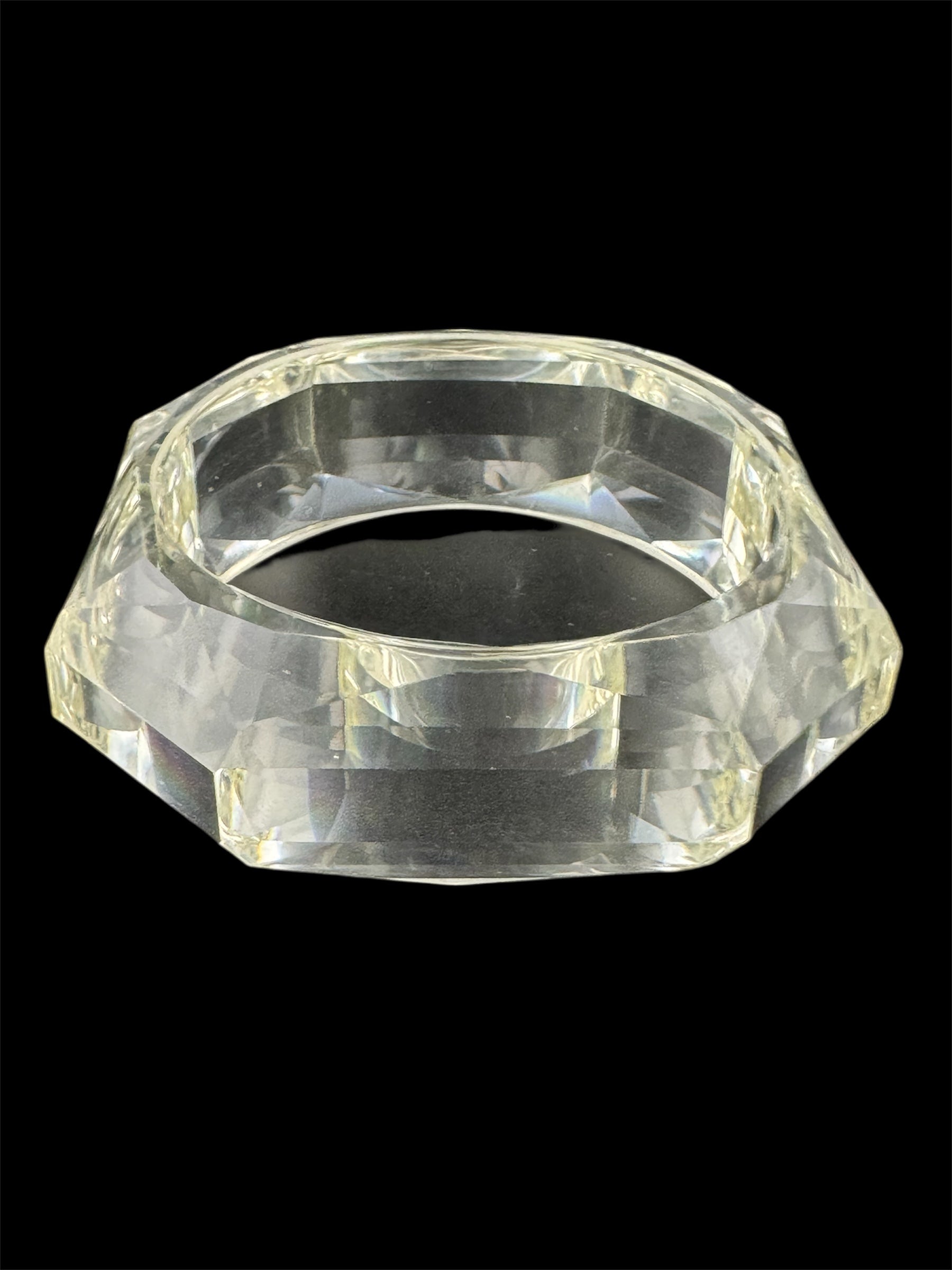 Chunky clear acrylic faceted wide fixed bangle