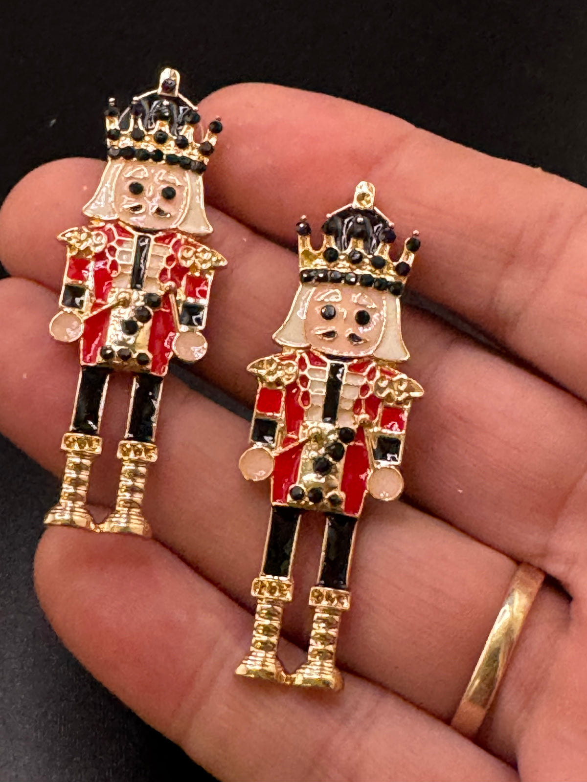Christmas nutcracker man earrings, red enamel soldier earrings for pierced ears, festive jewellery