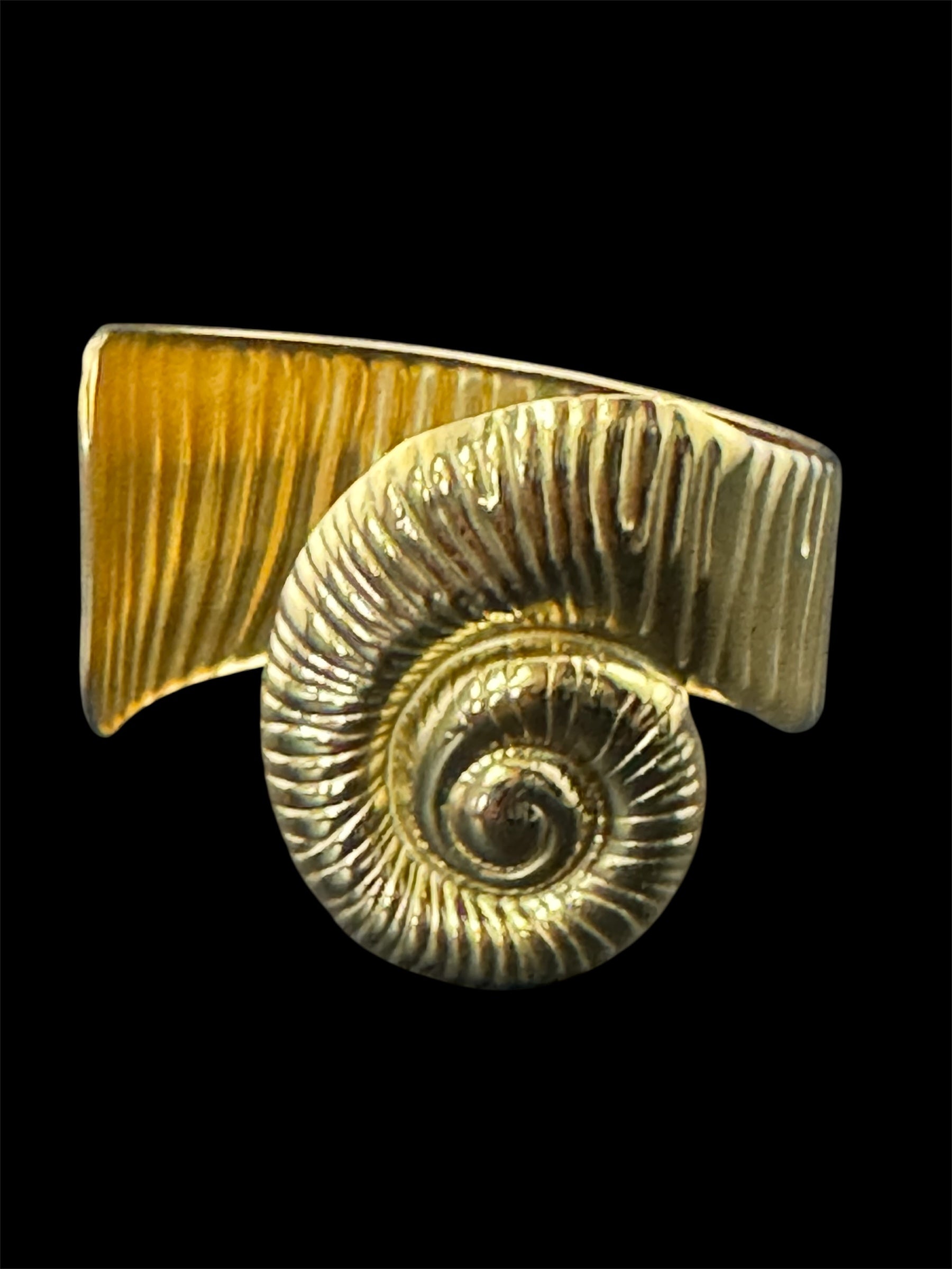 Gold tone ammonite seashell wide cuff bangle bracelet , nautical jewellery