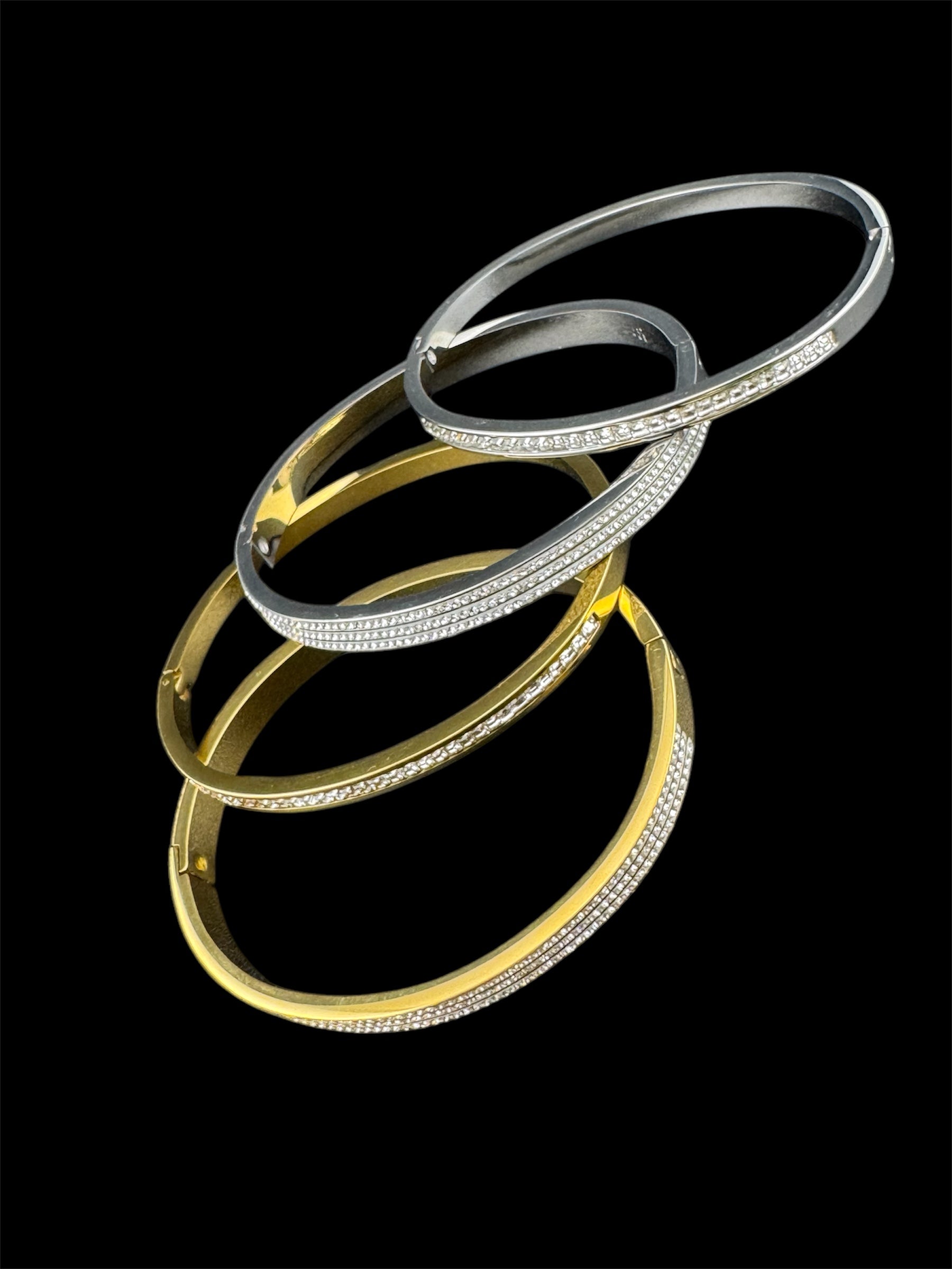 Gold plated high end square channel set clear CZ Crystal hinged clamper bangle bracelet