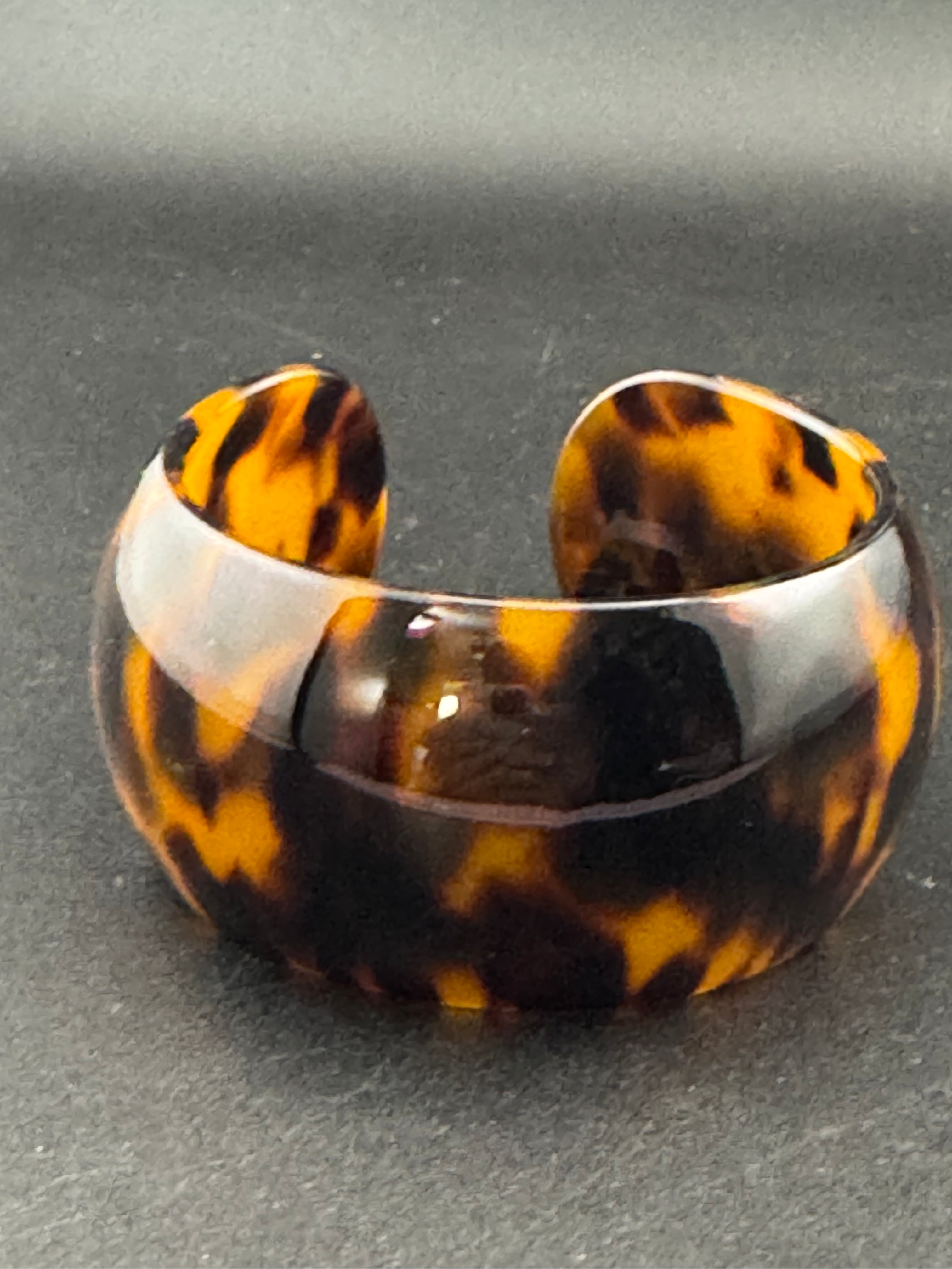 Wide acrylic brown faux tortoiseshell open cuff bangle bracelet