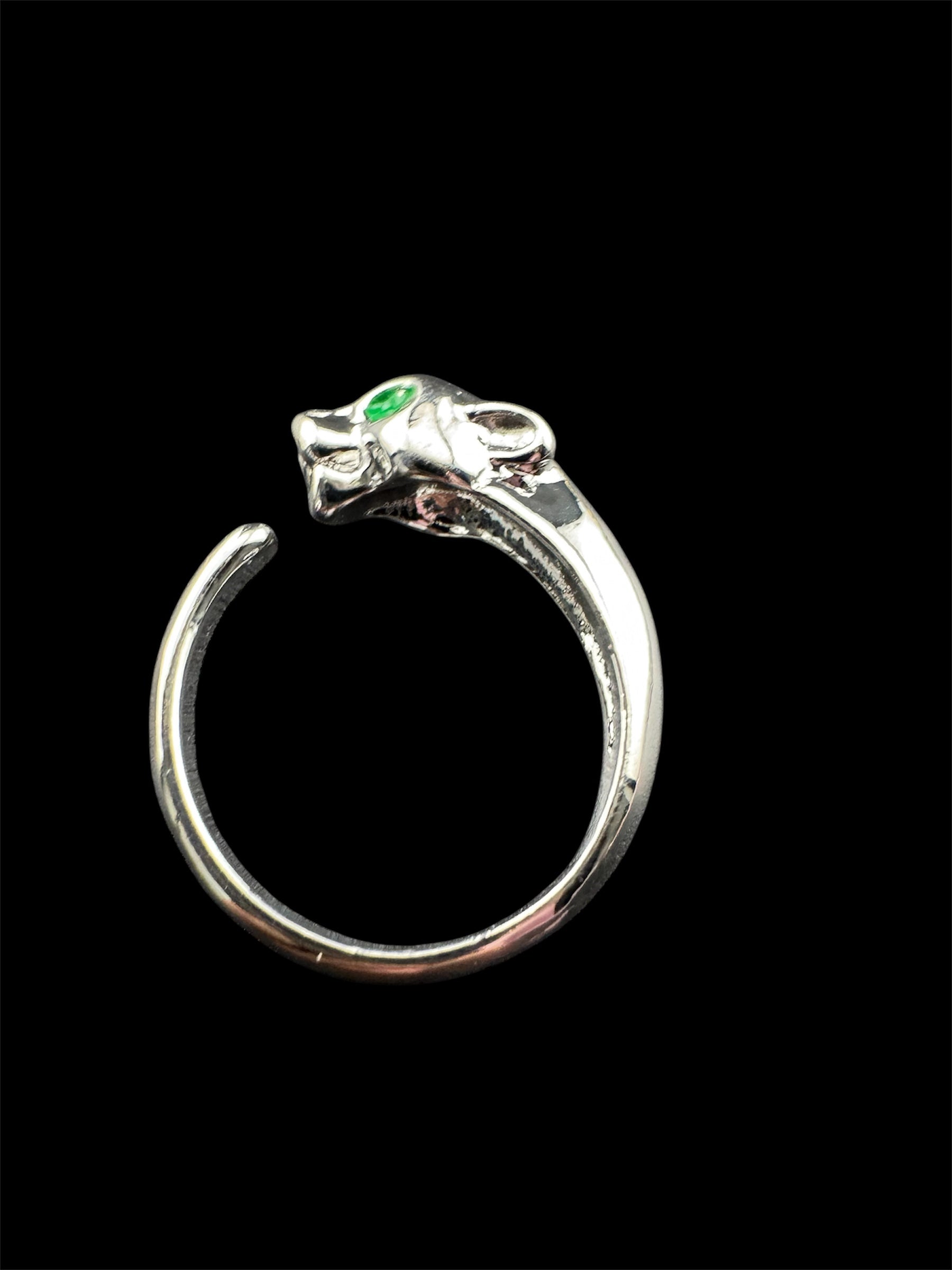 Silver plated big cat leopard adjustable ring