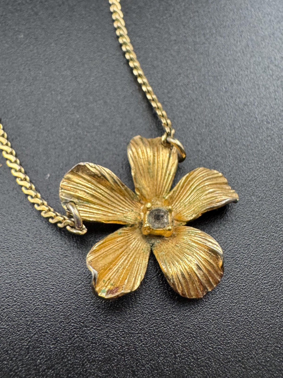 Grosse Flower Necklace, Gold Plated Rhinestone Pendant, 39-43 Cm