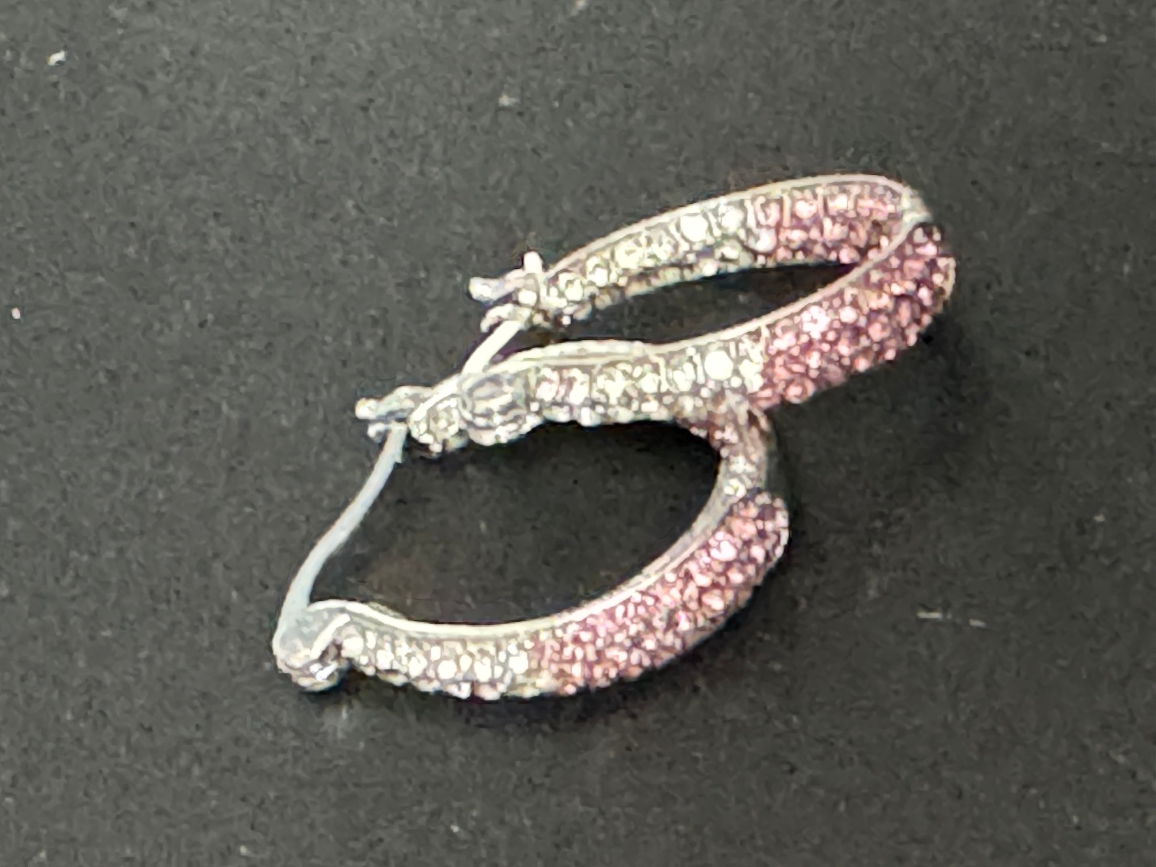 Pink & clear diamanté Crystal silver tone small oval hoop earrings