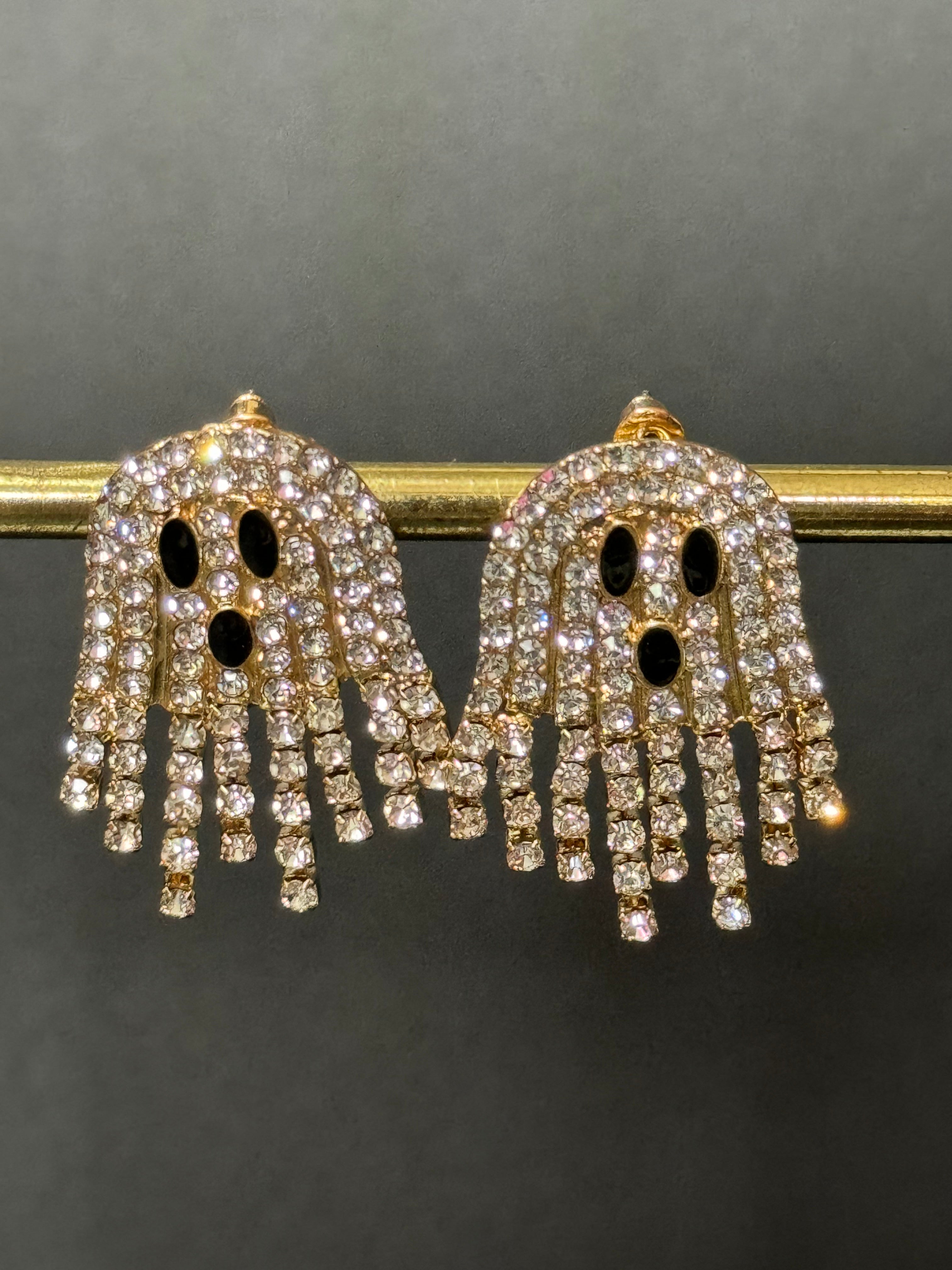 Articulated Spooky crystal diamanté ghost earrings for Halloween