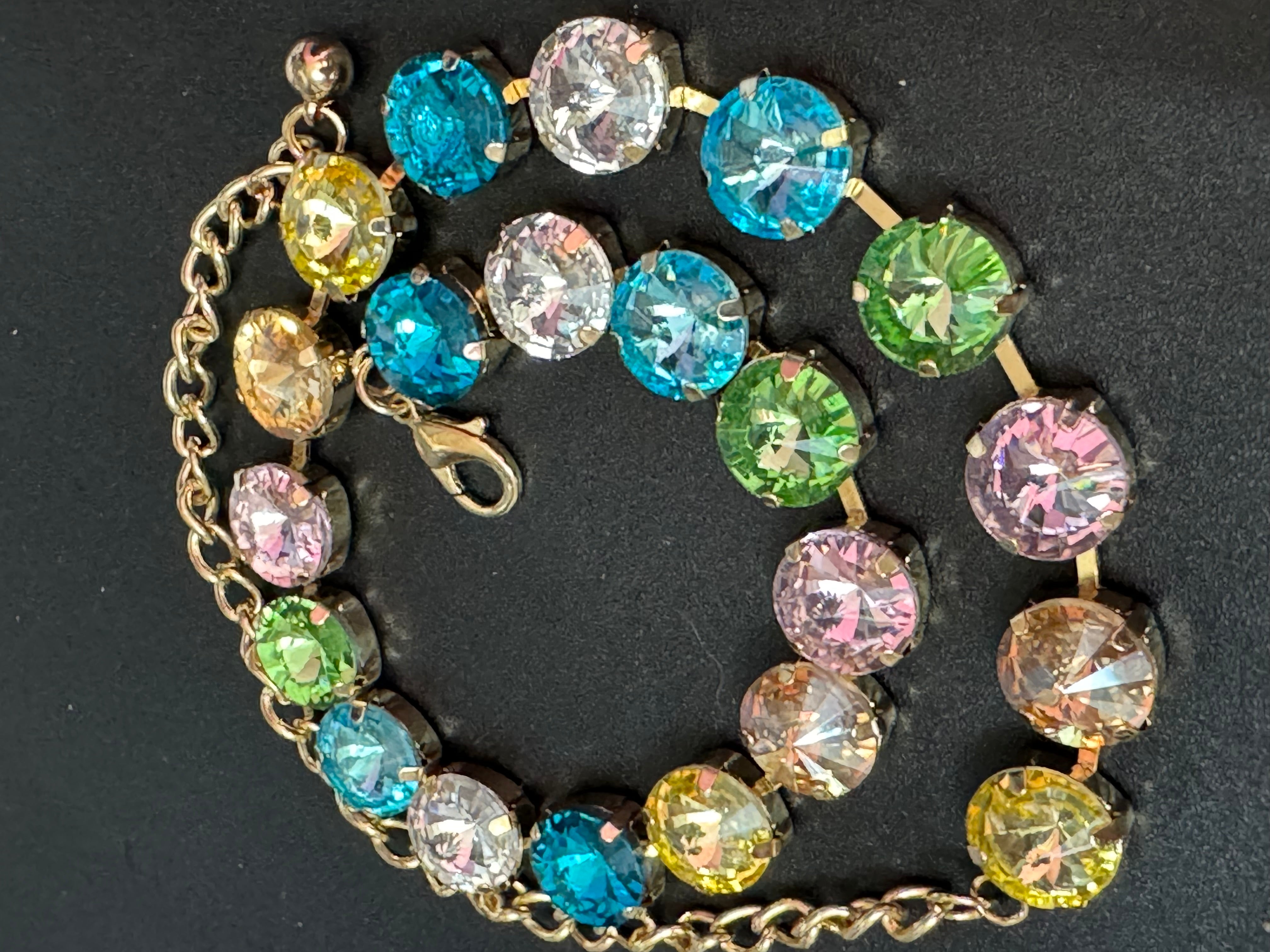 Summer pastels pink yellow blue green crystal diamanté necklace