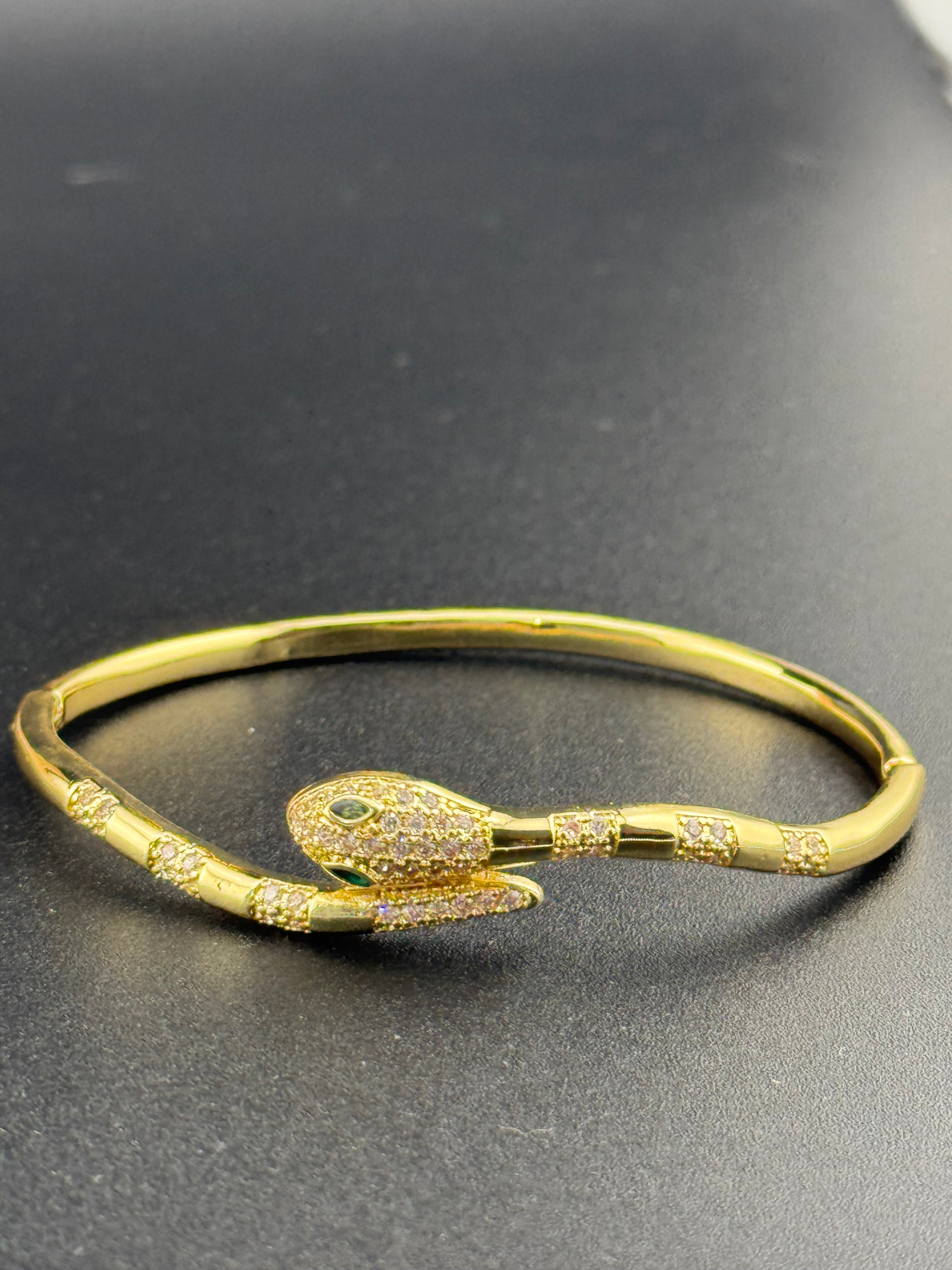 Hinged Gold plated CZ crystal diamanté snake bangle bracelet