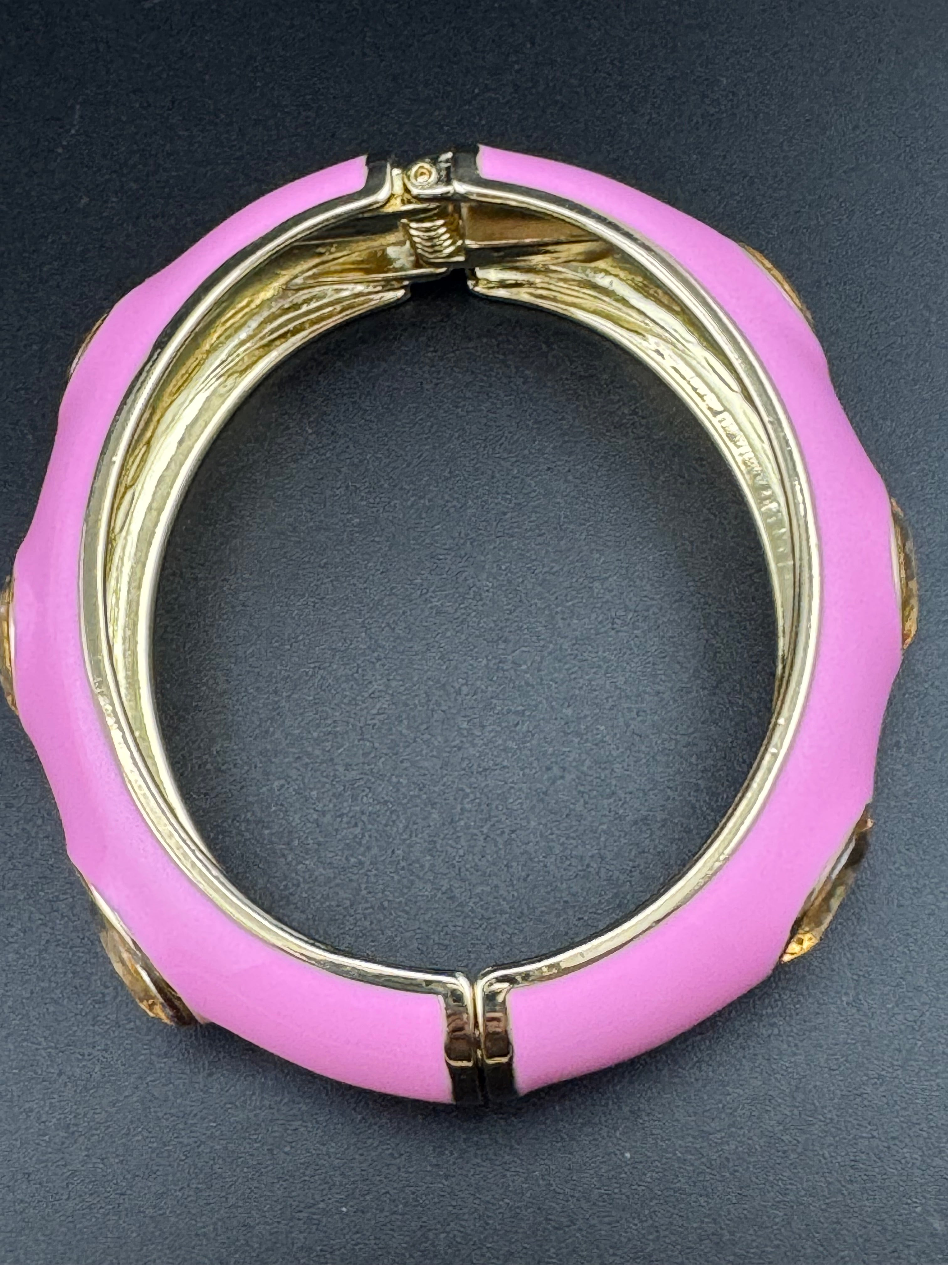 Pink enamel topaz Crystal clamper Bangle