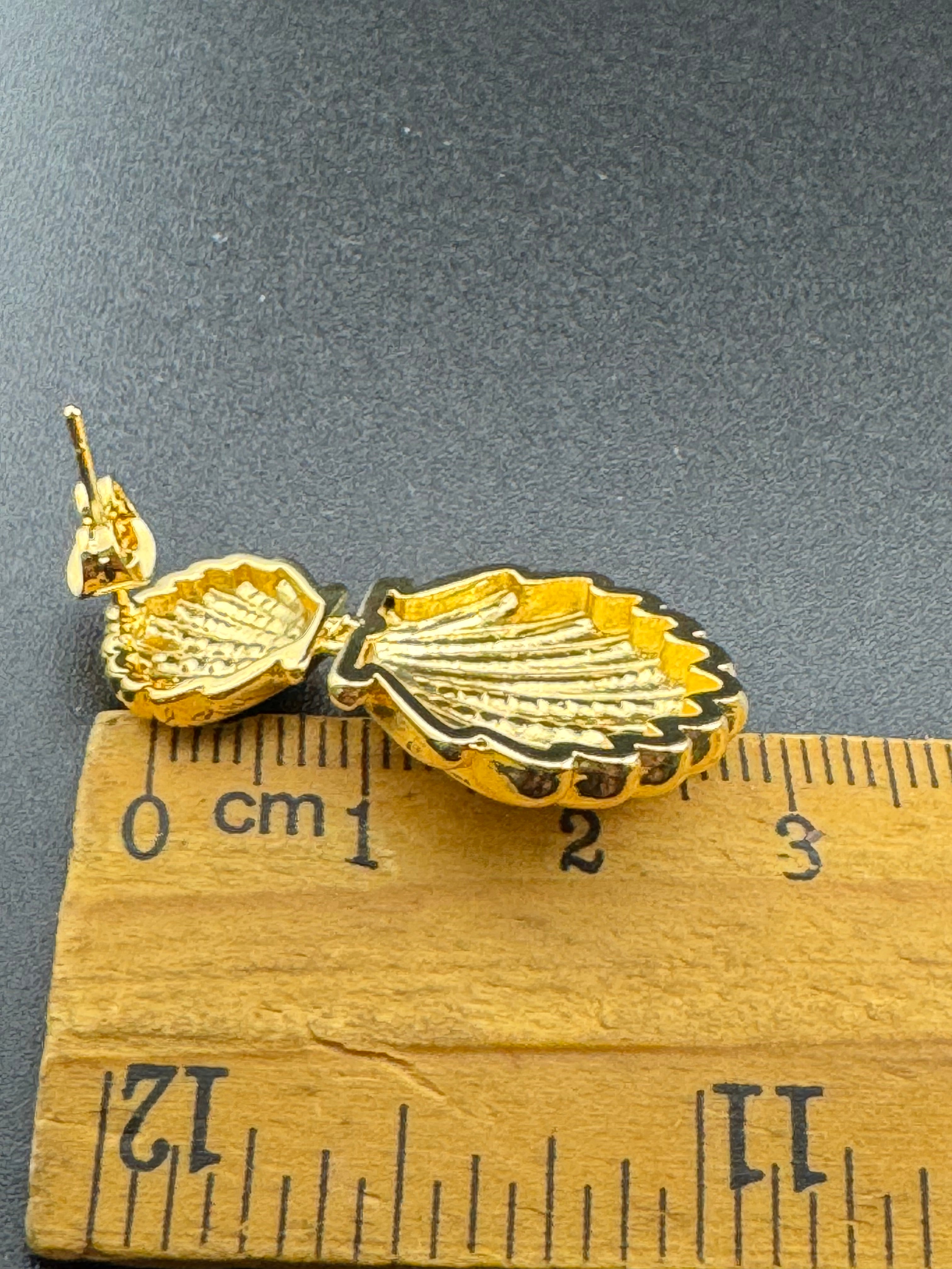 Nautical Gold seashell drop earrings , pierced door knocker hinged