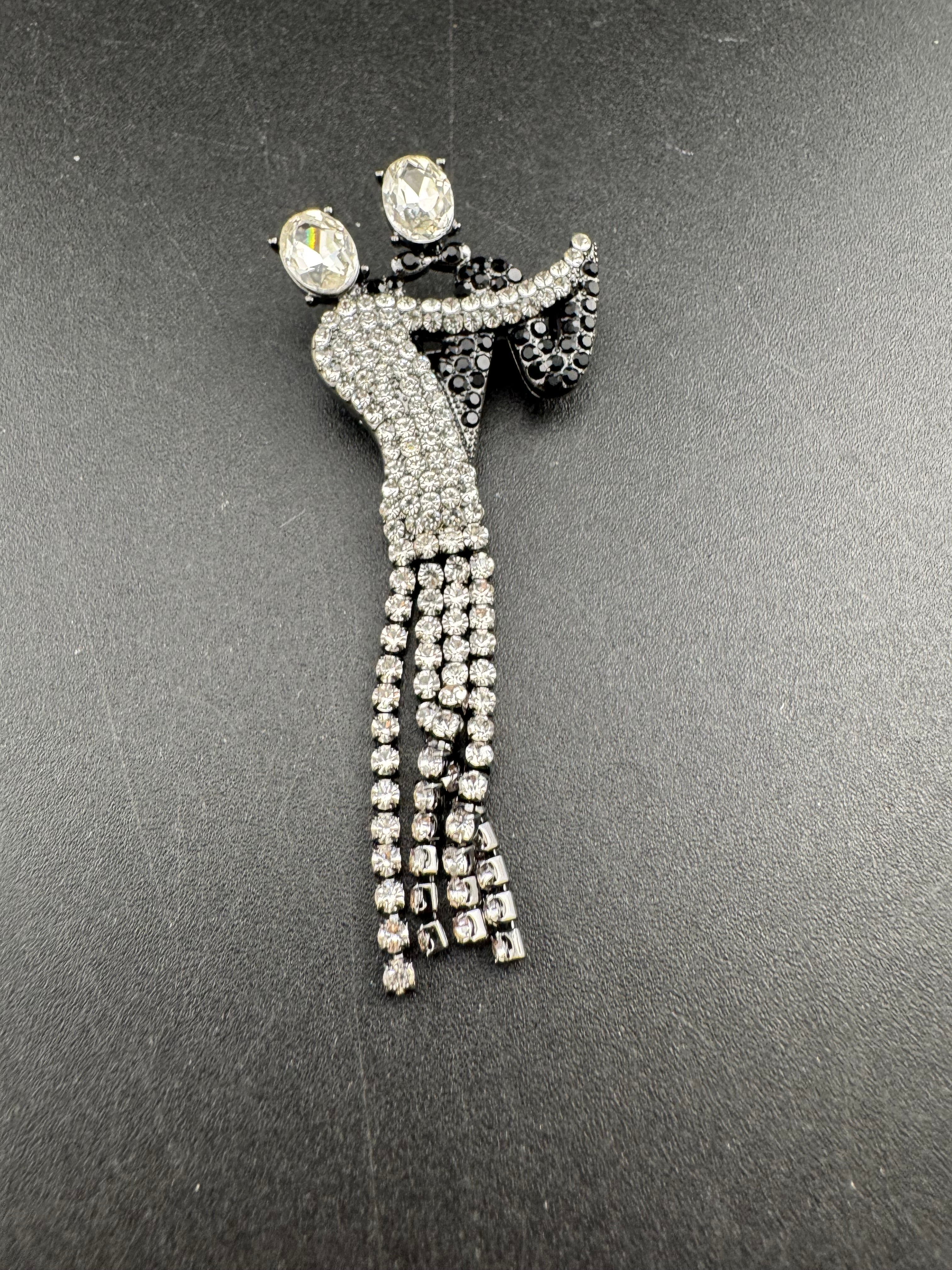 Black and white crystal ballroom dancers brooch