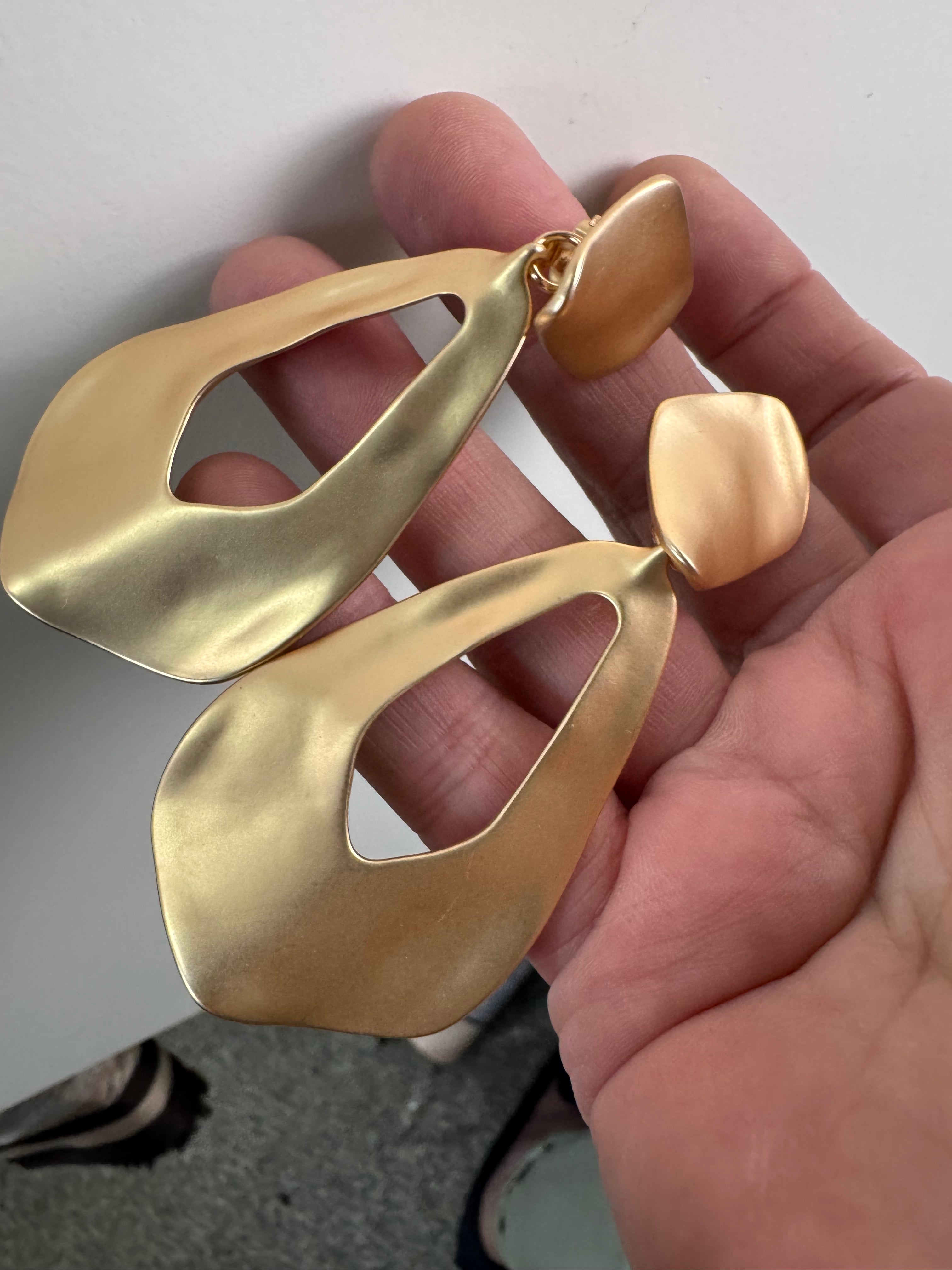 Matt gold tone oversized door knocker clip on earrings, Etruscan style