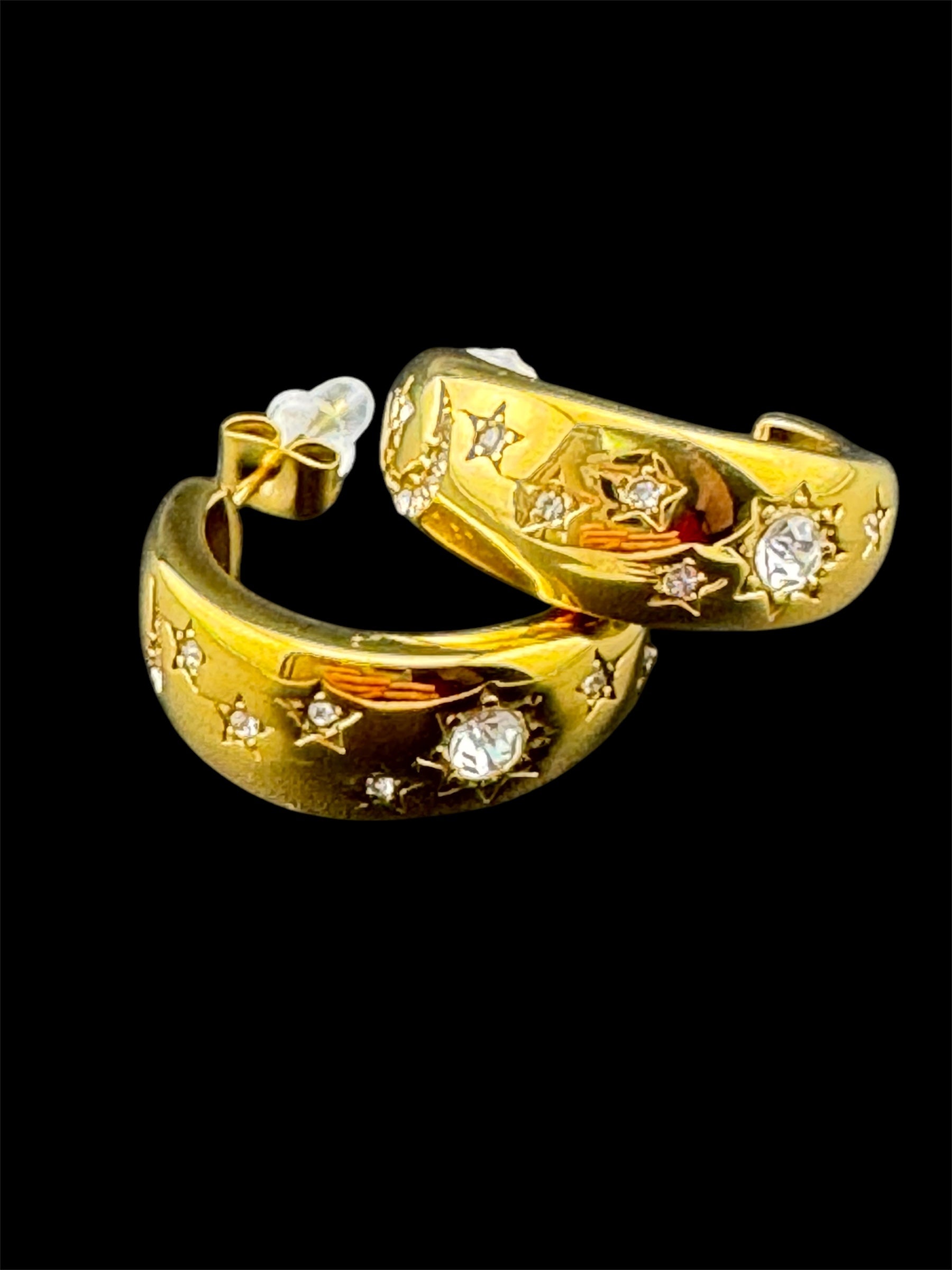 Sun Moon & Stars gold plated open bangle
