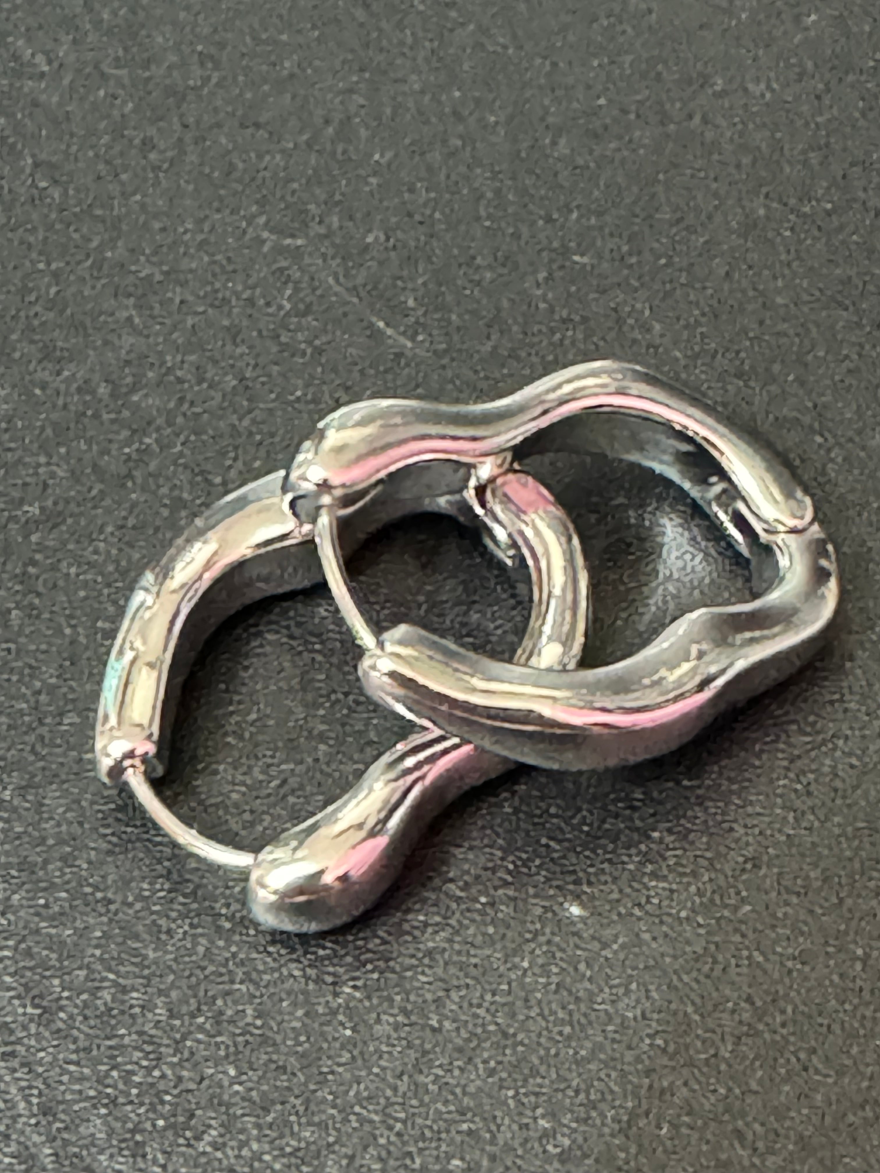 Silver Modernist abstract metal snap on hinged hoop earrings