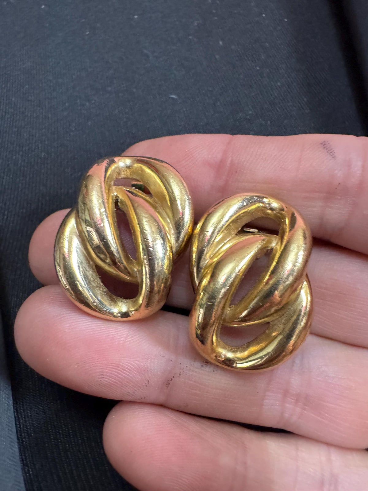 Vintage Grosse Earrings, Signed Gold Love Knot Clip-Ons