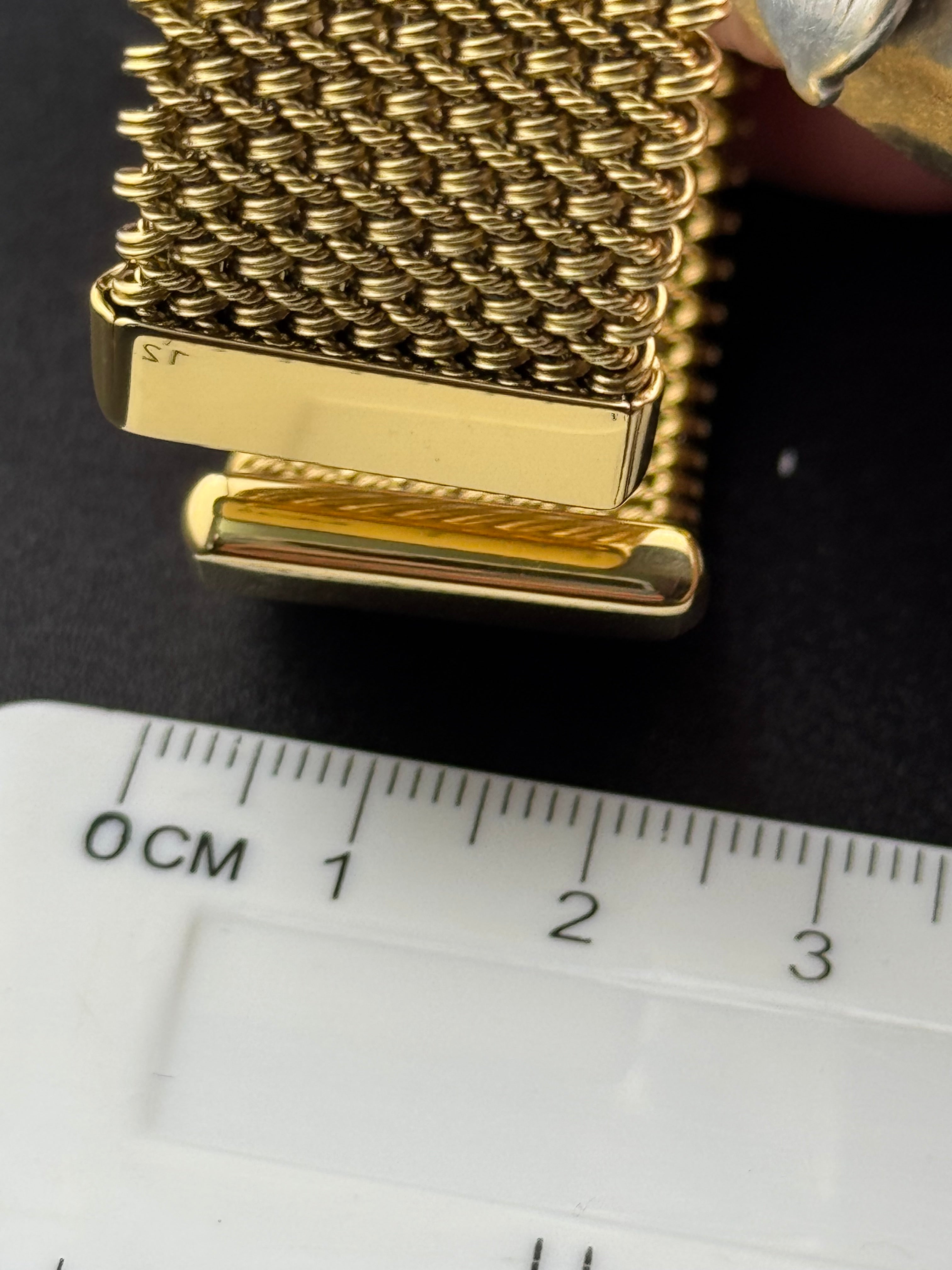 Wide gold toned mesh link open bangle bracelet vintage style