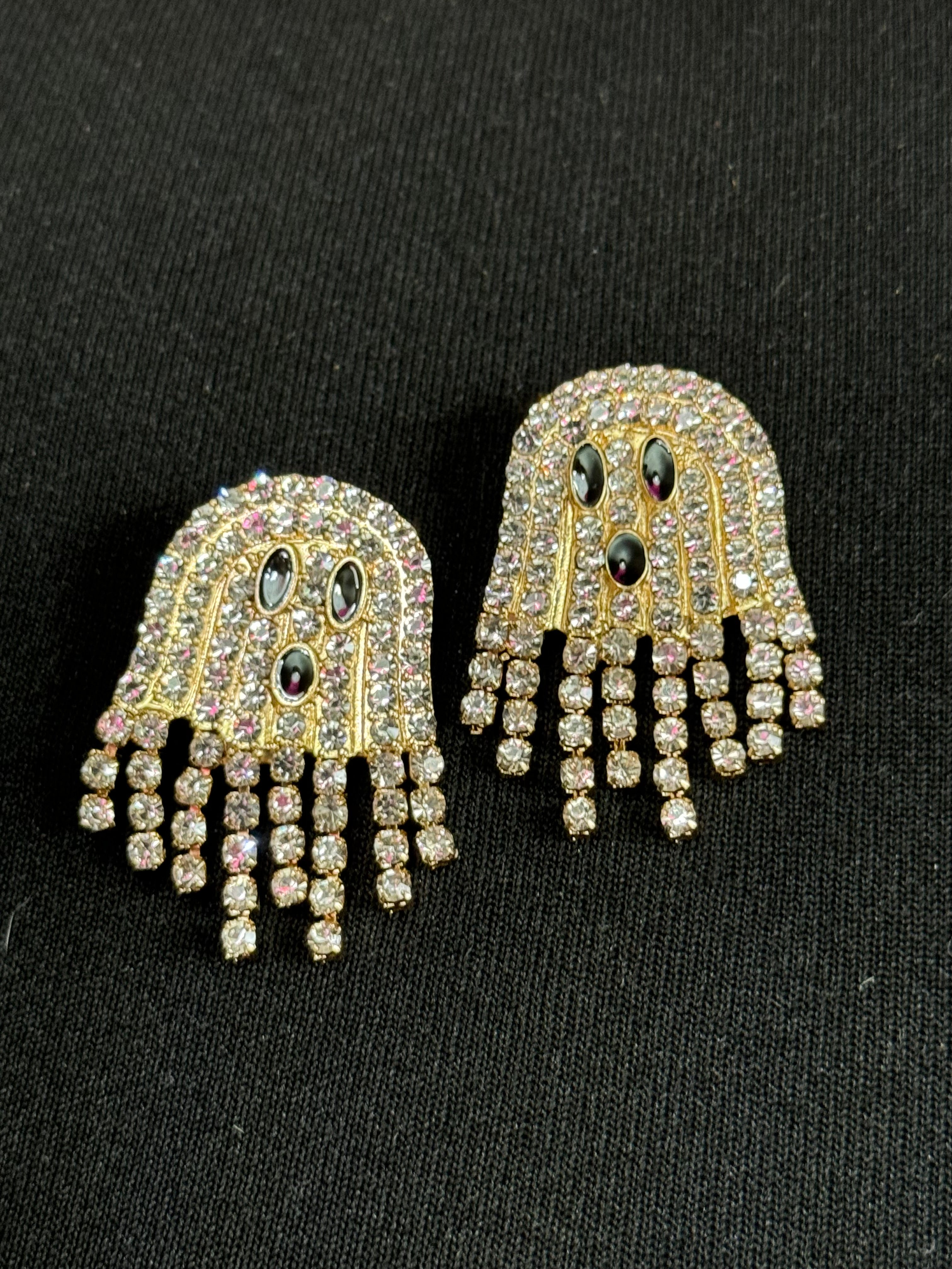 Articulated Spooky crystal diamanté ghost earrings for Halloween