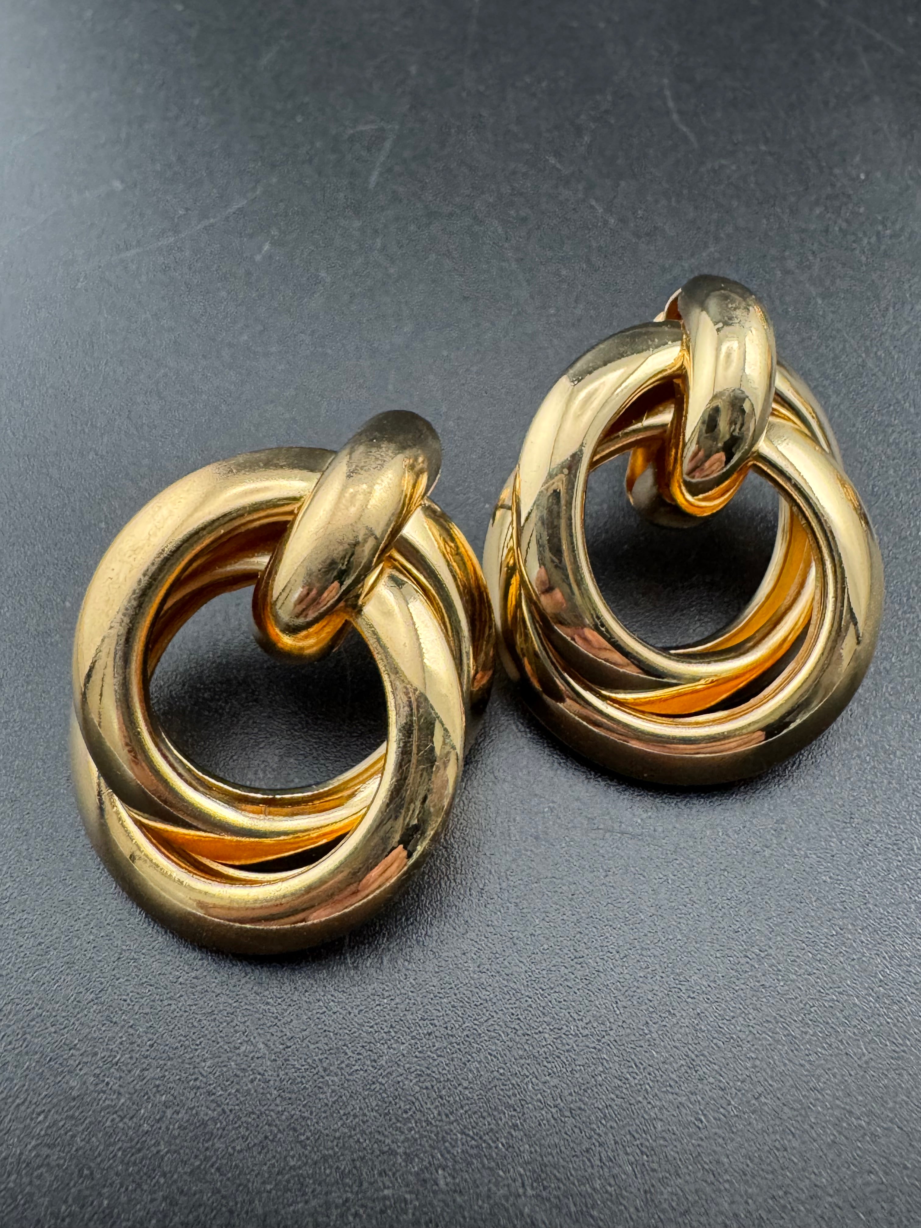 Gold tube door knocker knot stud earrings