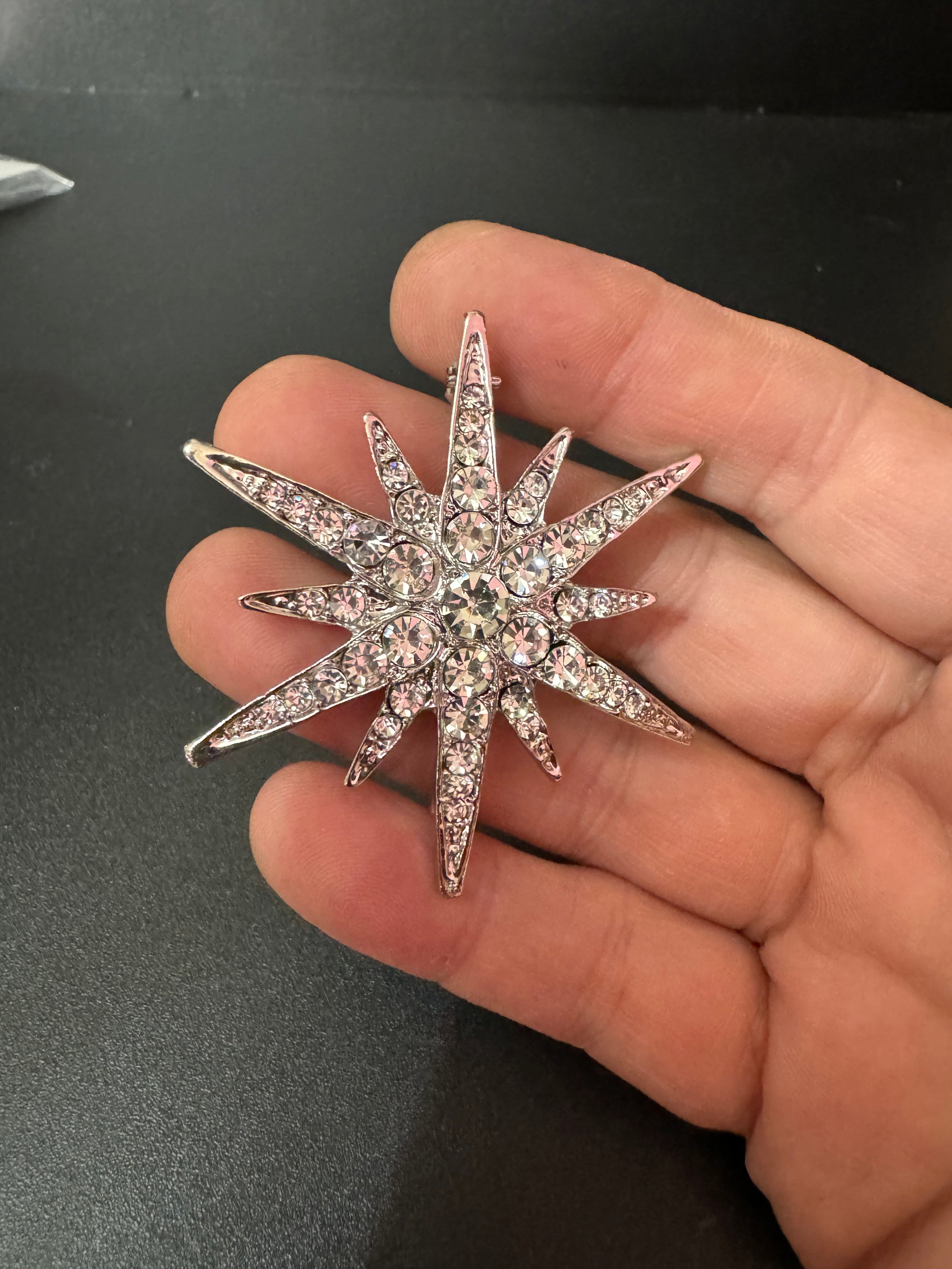 Large silver and clear diamanté combination star brooch and pendant