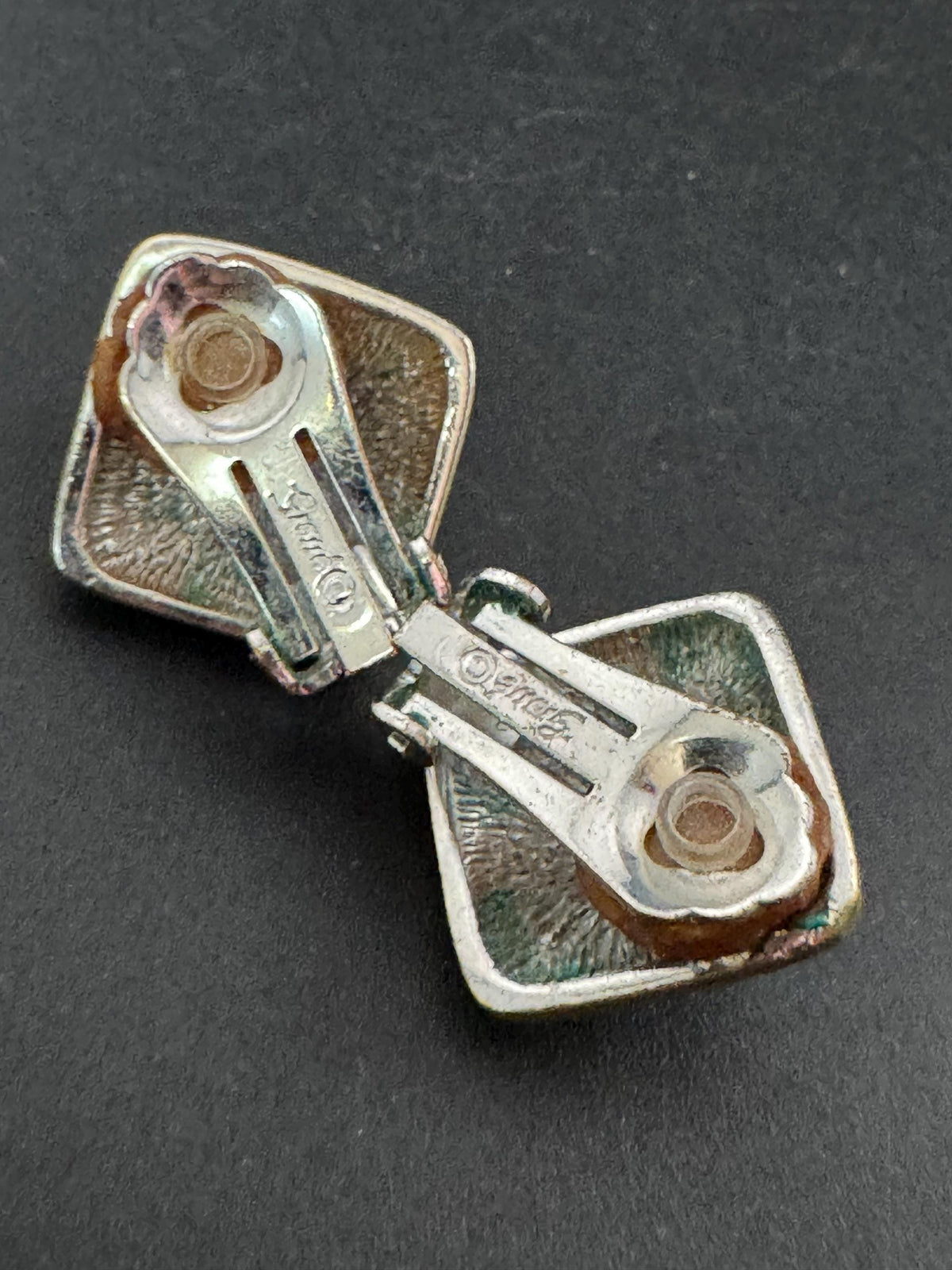 Grosse Vintage Clip Earrings Signed Square Rhinestone, Gold 17Mm