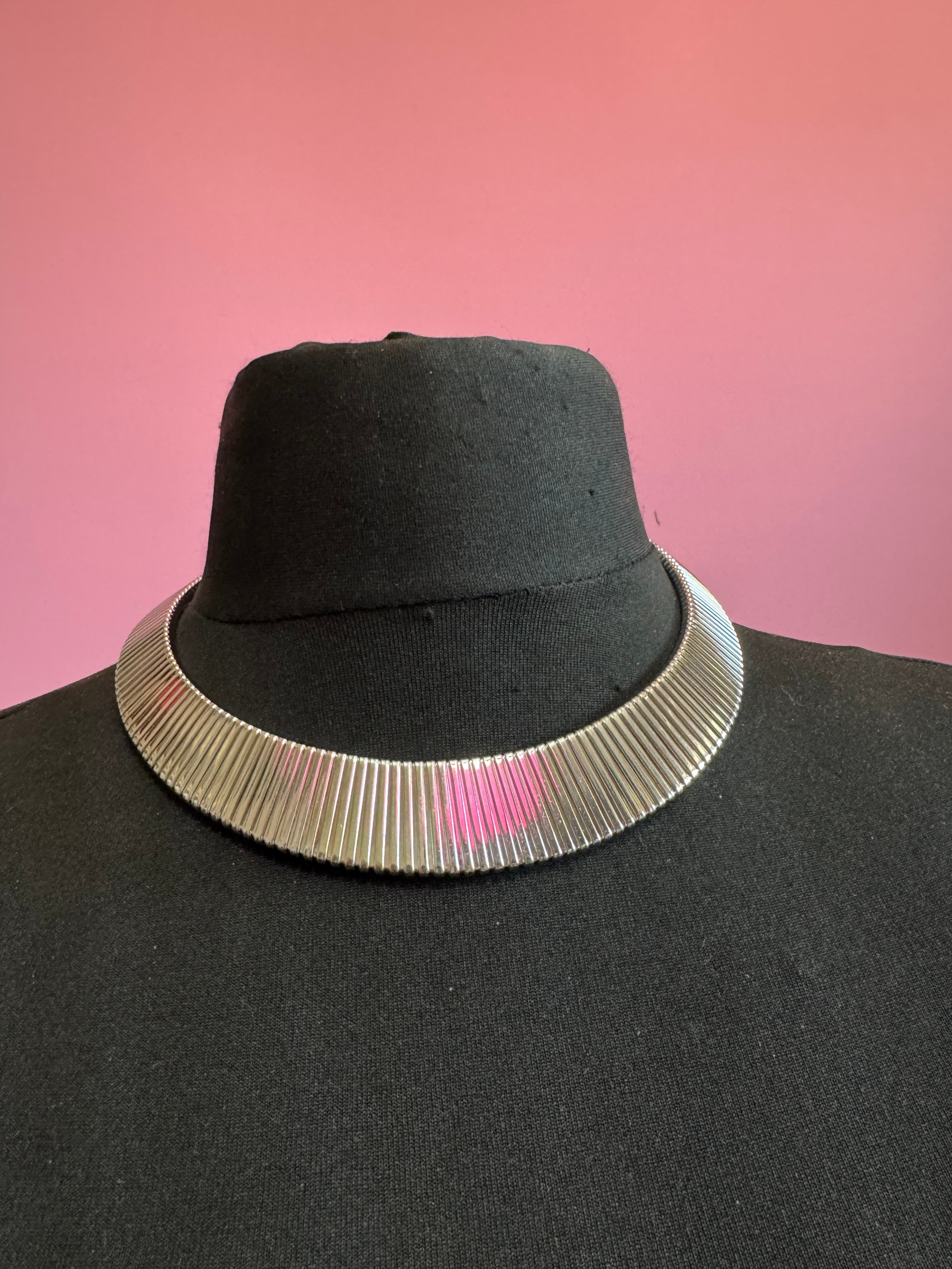 Silver wide omega choker necklace, classic fashion necklace