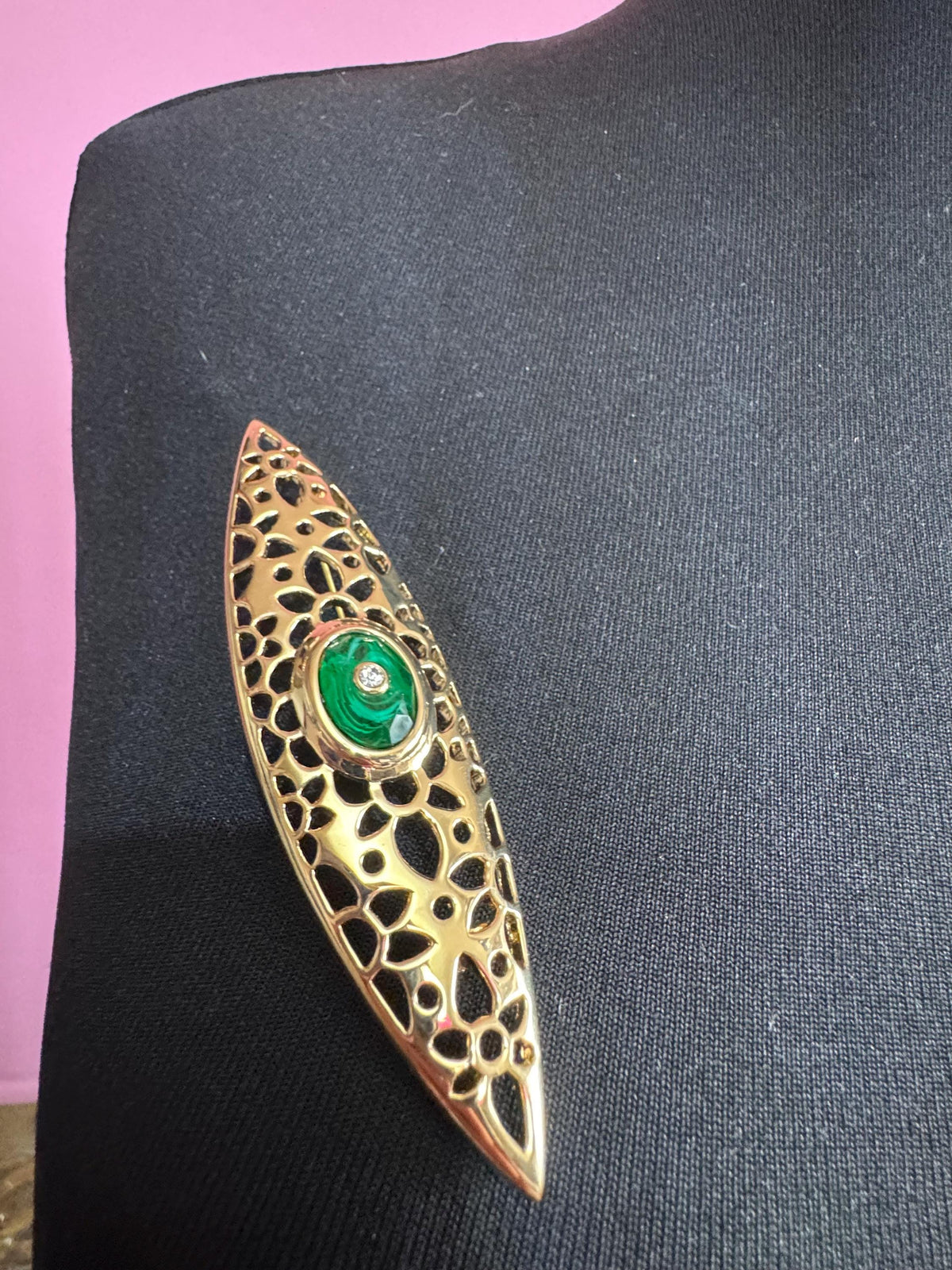 Vintage Grosse Brooch, 1980s Green Rhinestone German Designer Pin