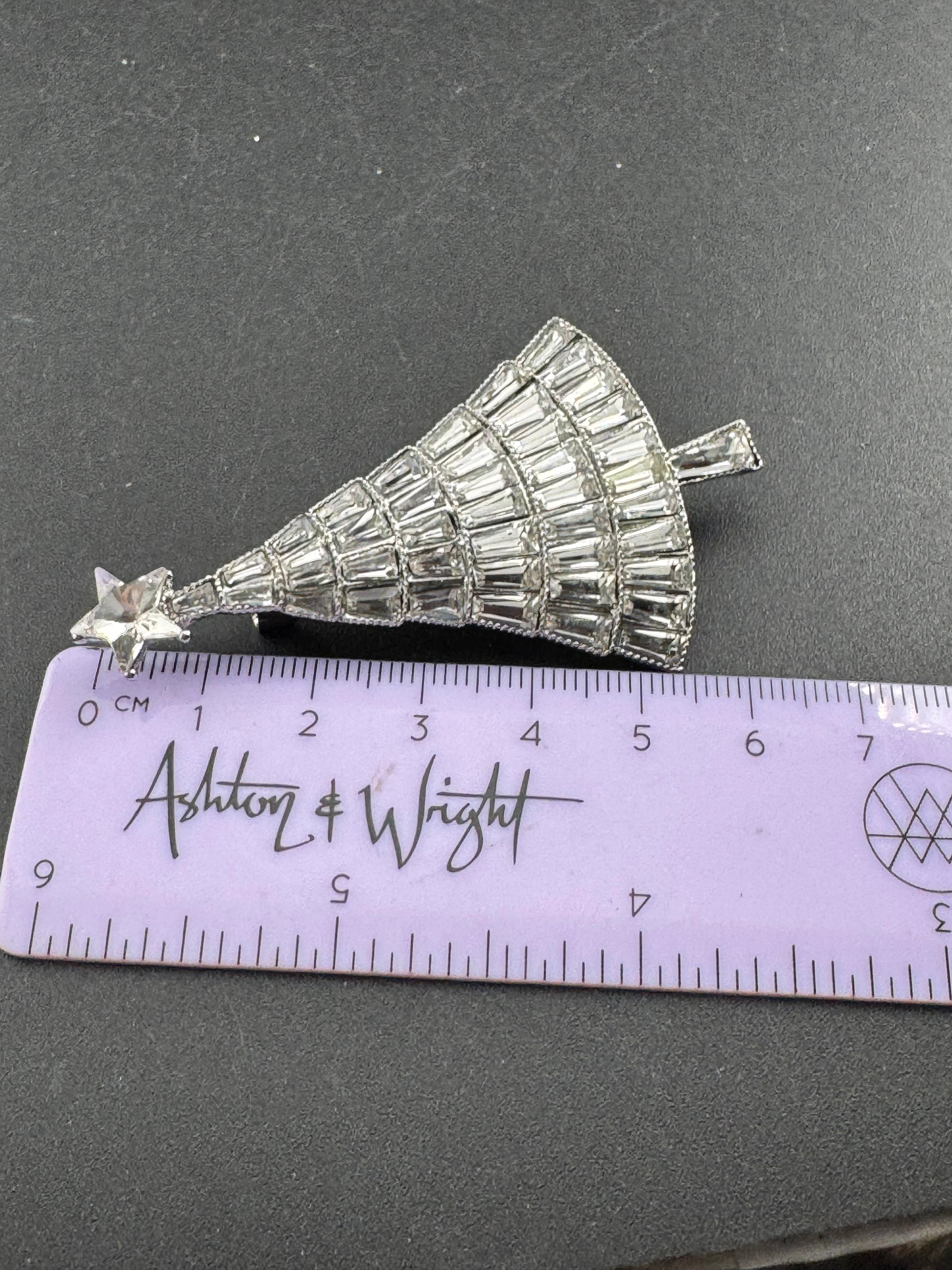 Baguette Crystal diamanté Christmas tree brooch, silver