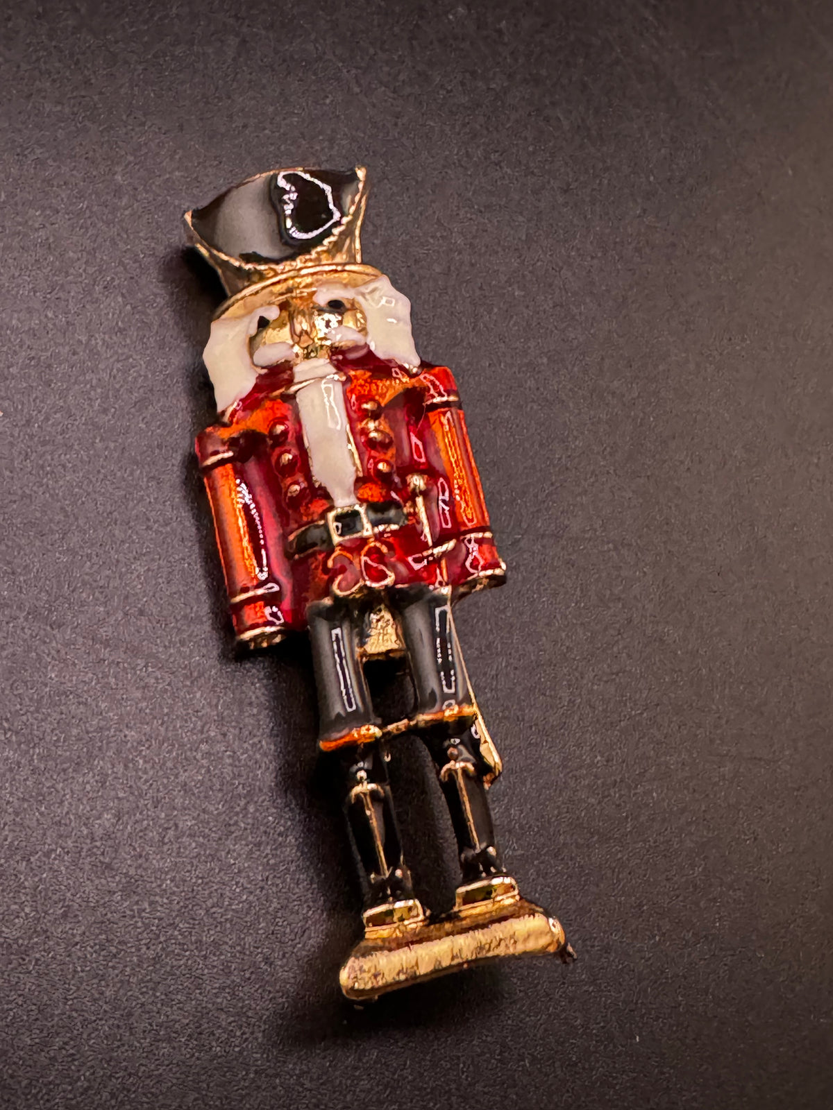 Nutcracker Soldier Brooch, Red Gold Enamel Festive Pin Jewellery