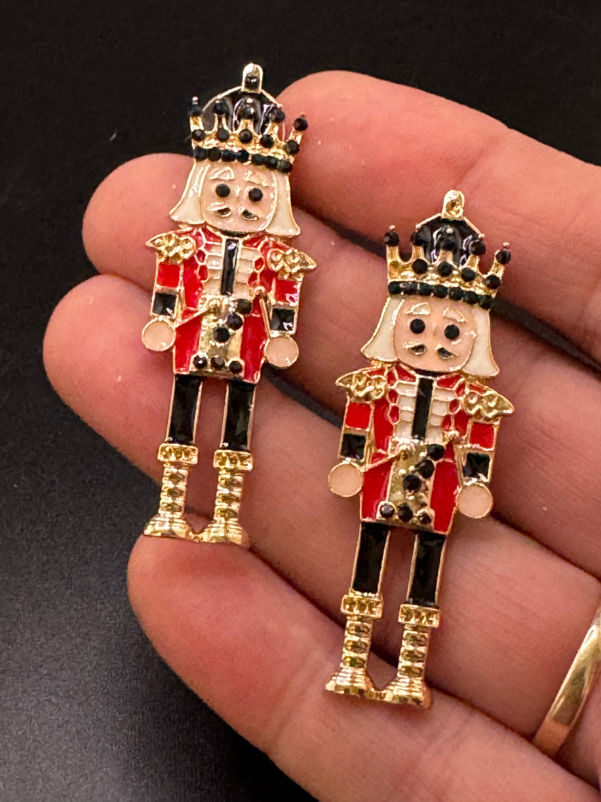 Christmas nutcracker man earrings, red enamel soldier earrings for pierced ears, festive jewellery