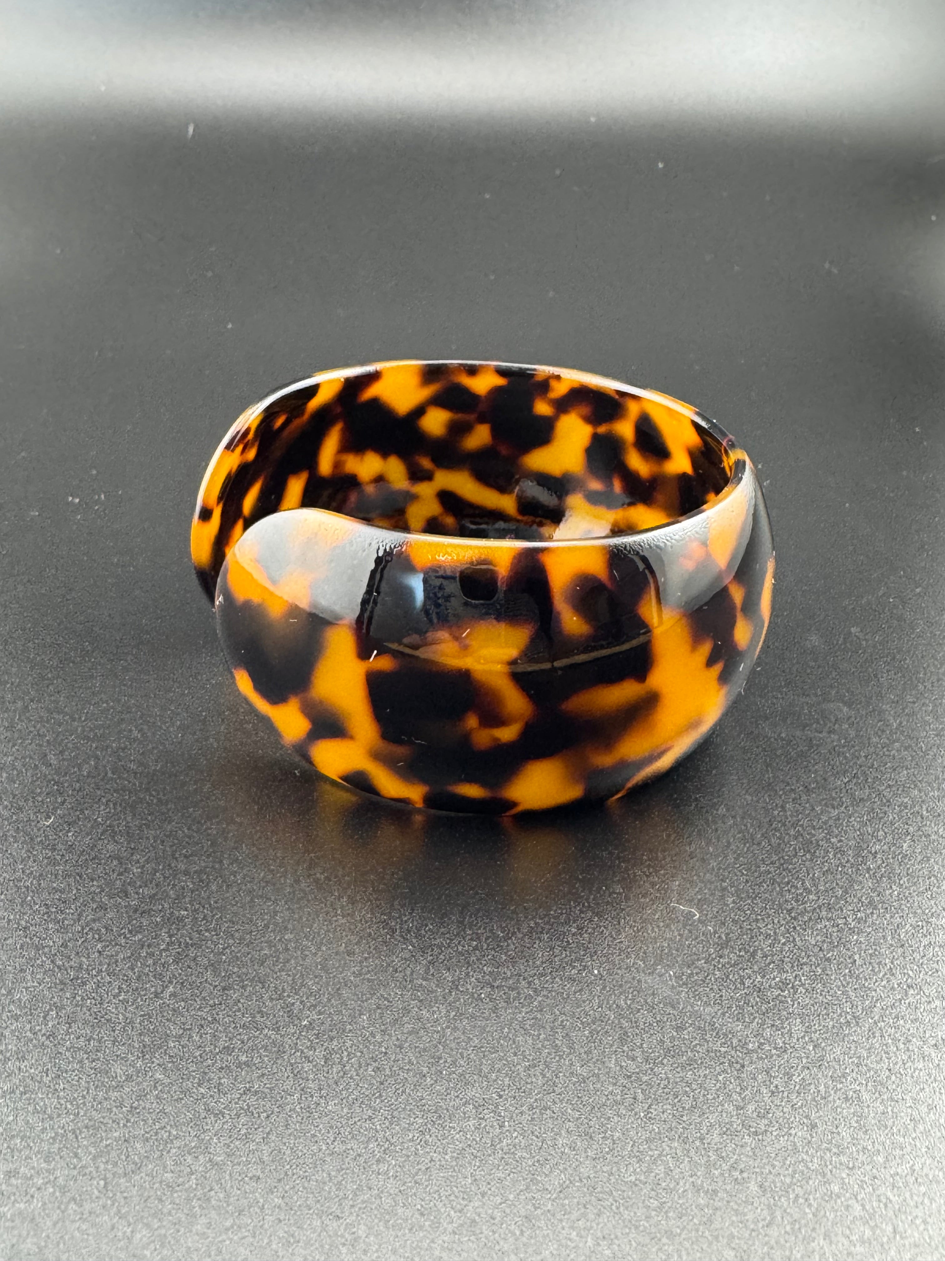 Wide acrylic brown faux tortoiseshell open cuff bangle bracelet