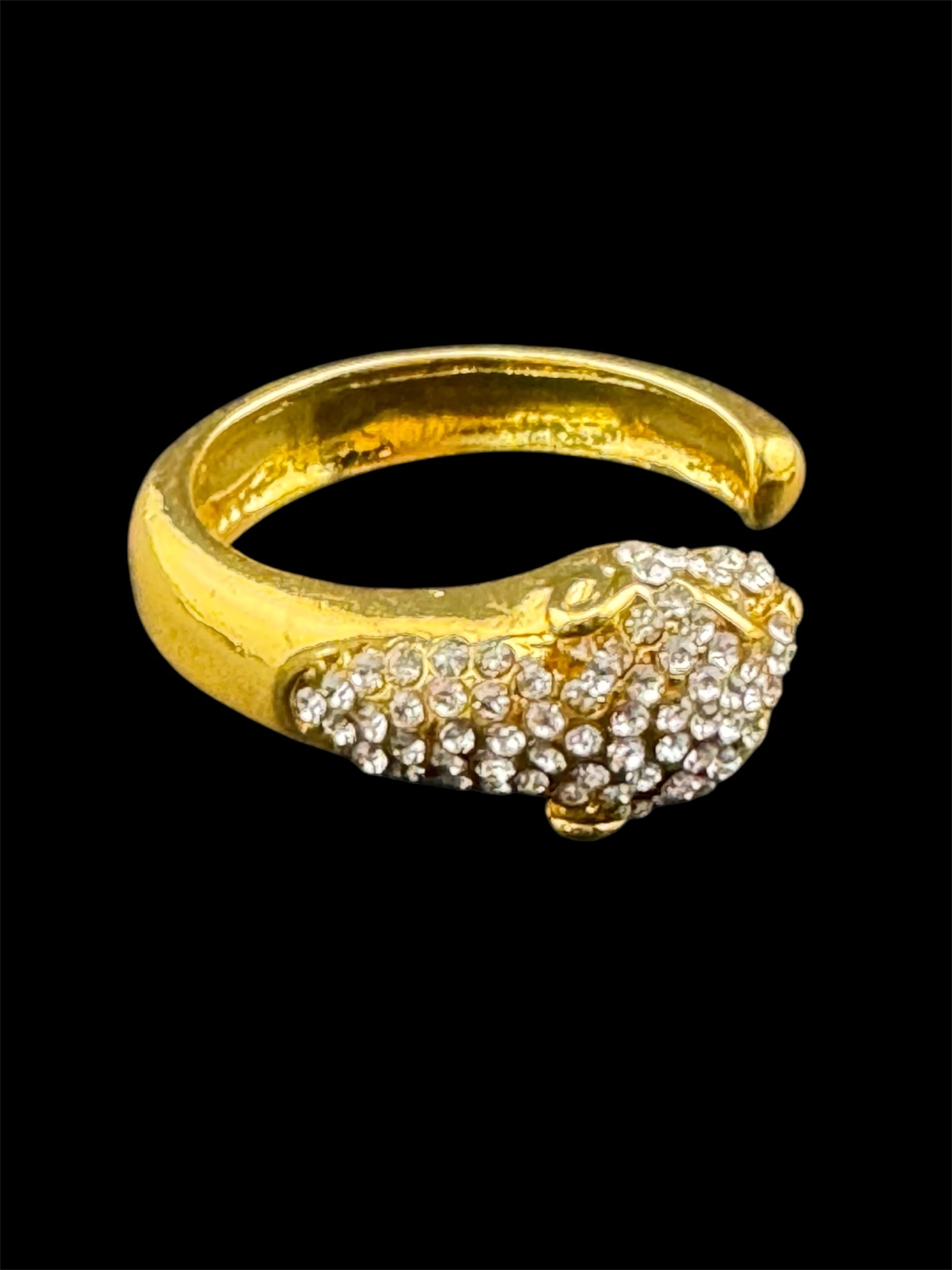 Crystal diamanté Gold plated big cat leopard adjustable ring