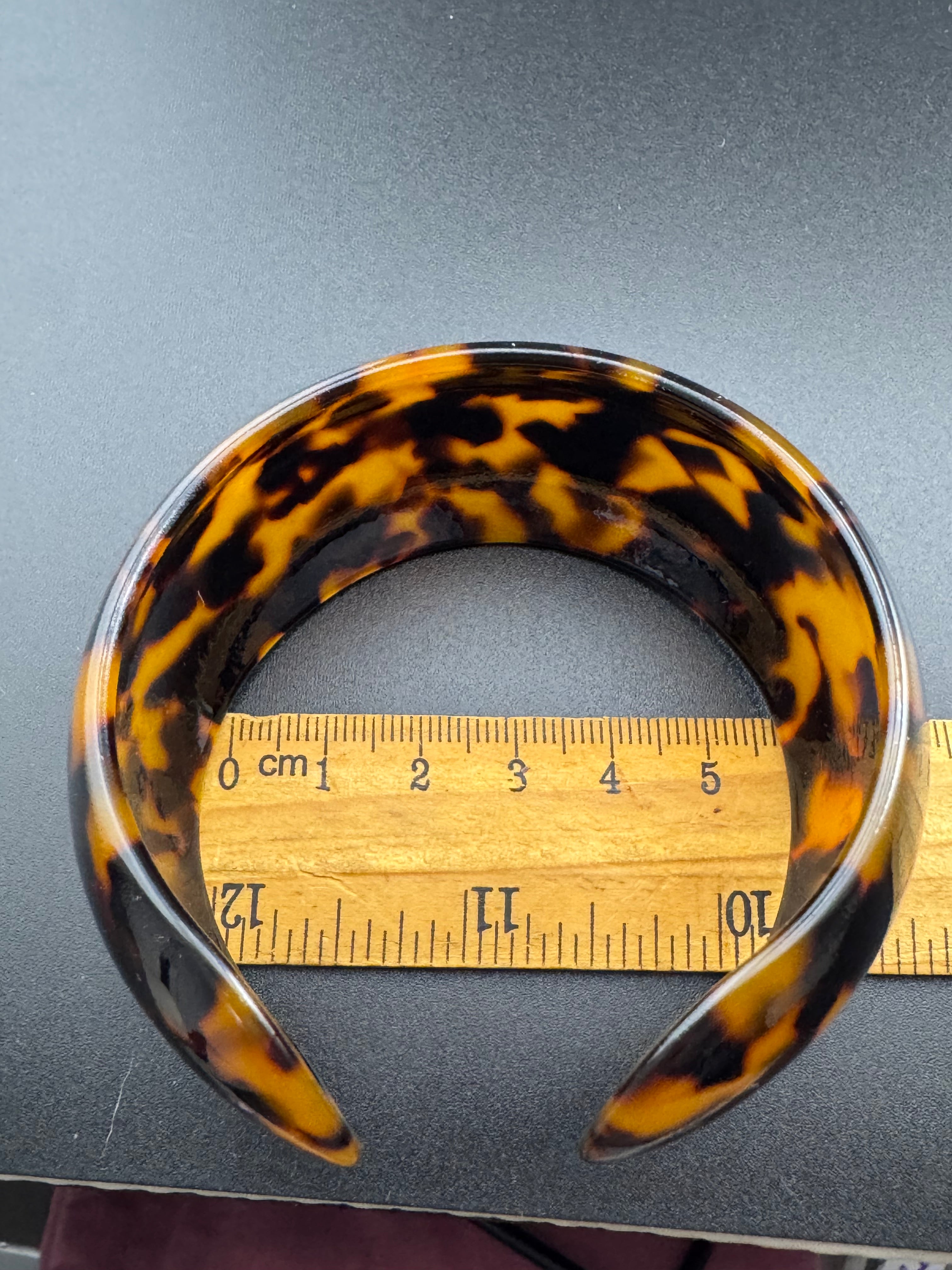 Wide acrylic brown faux tortoiseshell open cuff bangle bracelet