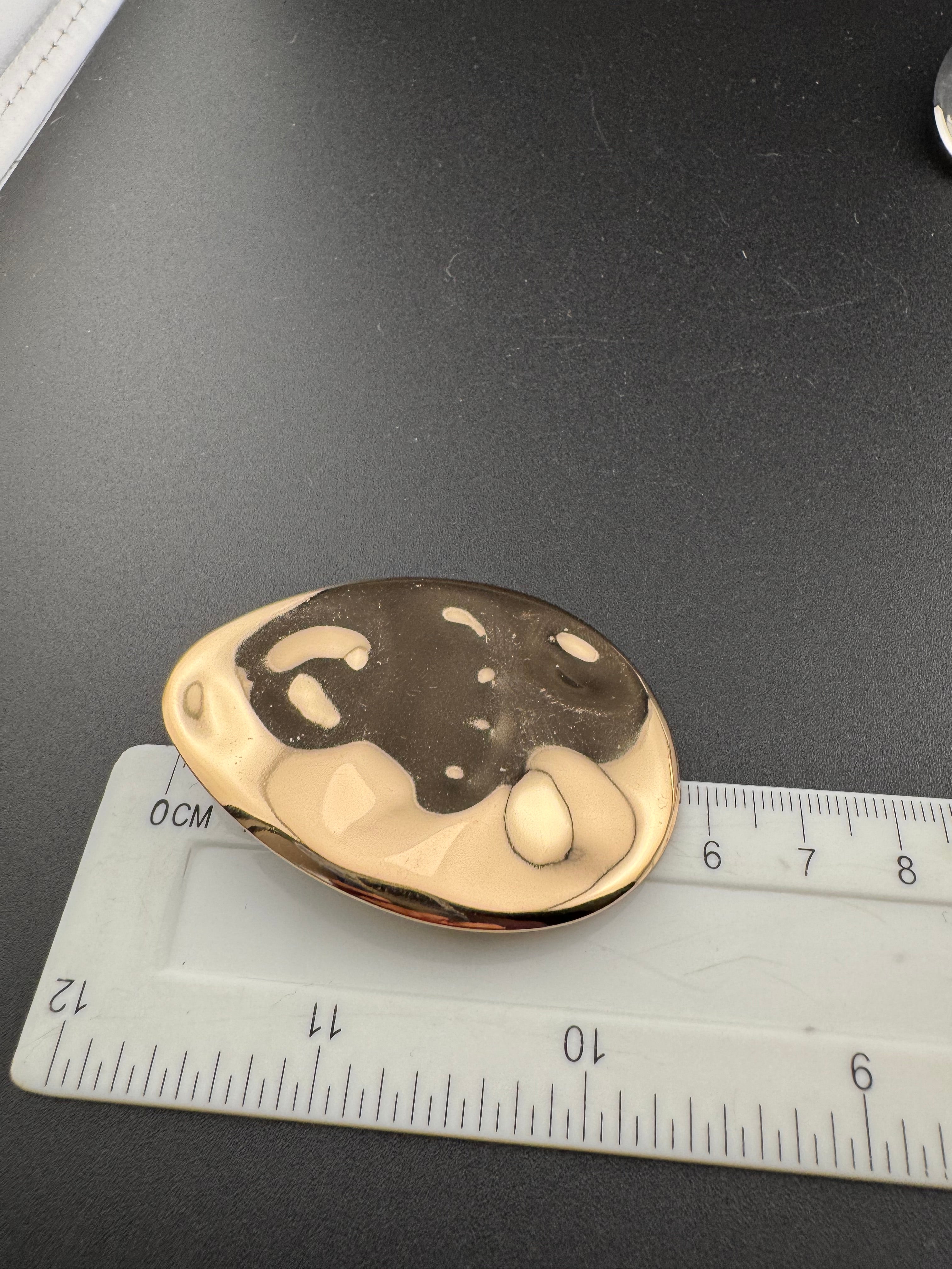 Oversized gold and silver tone flat abstract oval huge stud earrings pierced