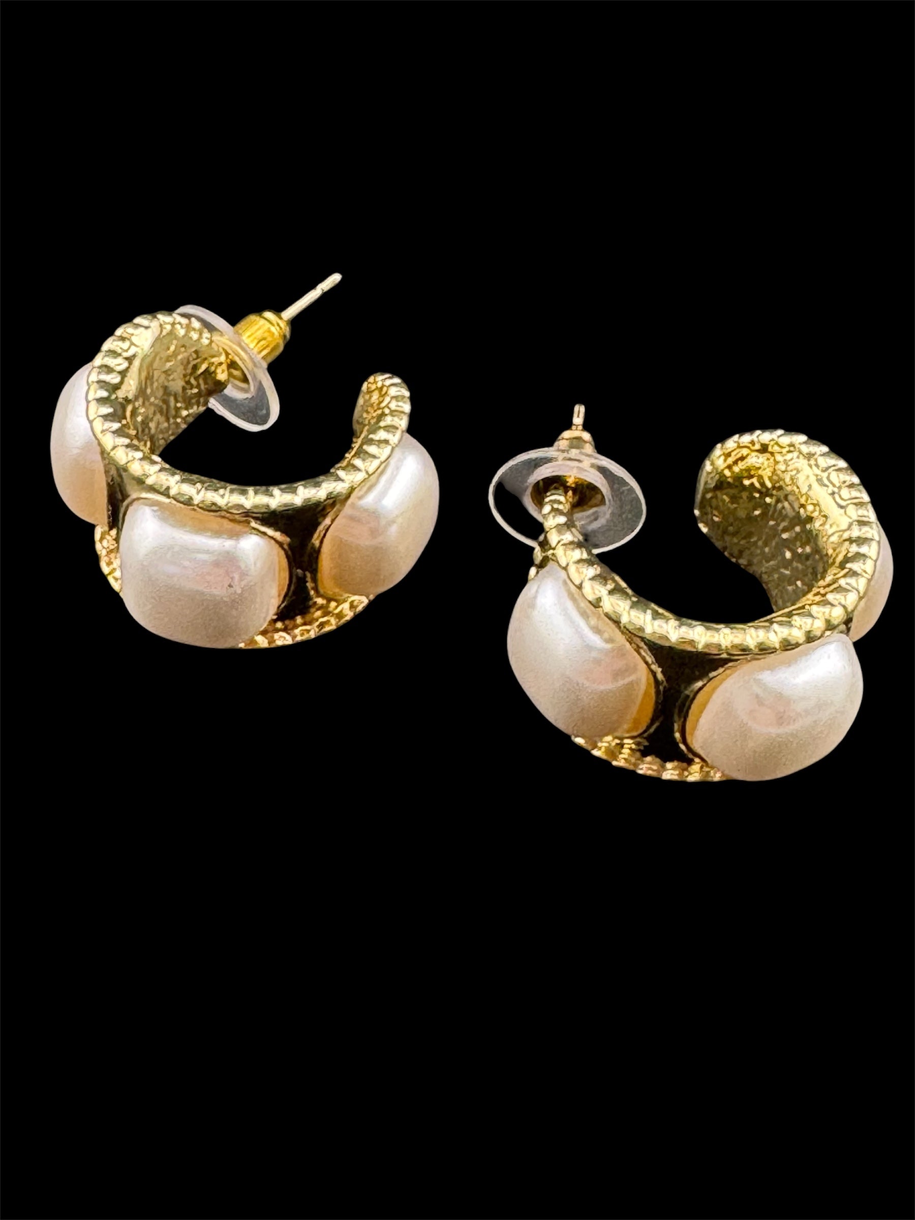 Etruscan style pearl wide hoop earrings