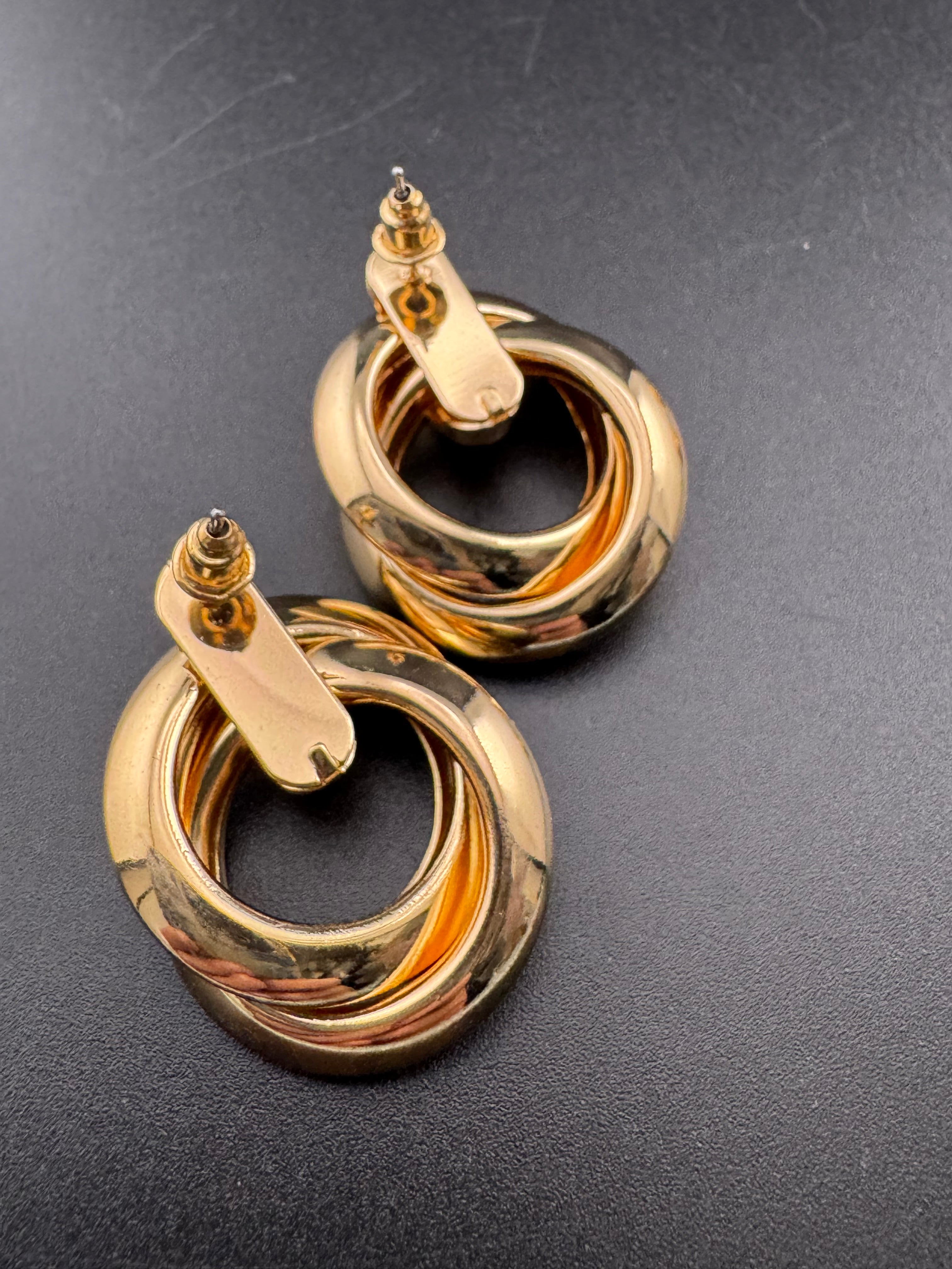 Gold tube door knocker knot stud earrings