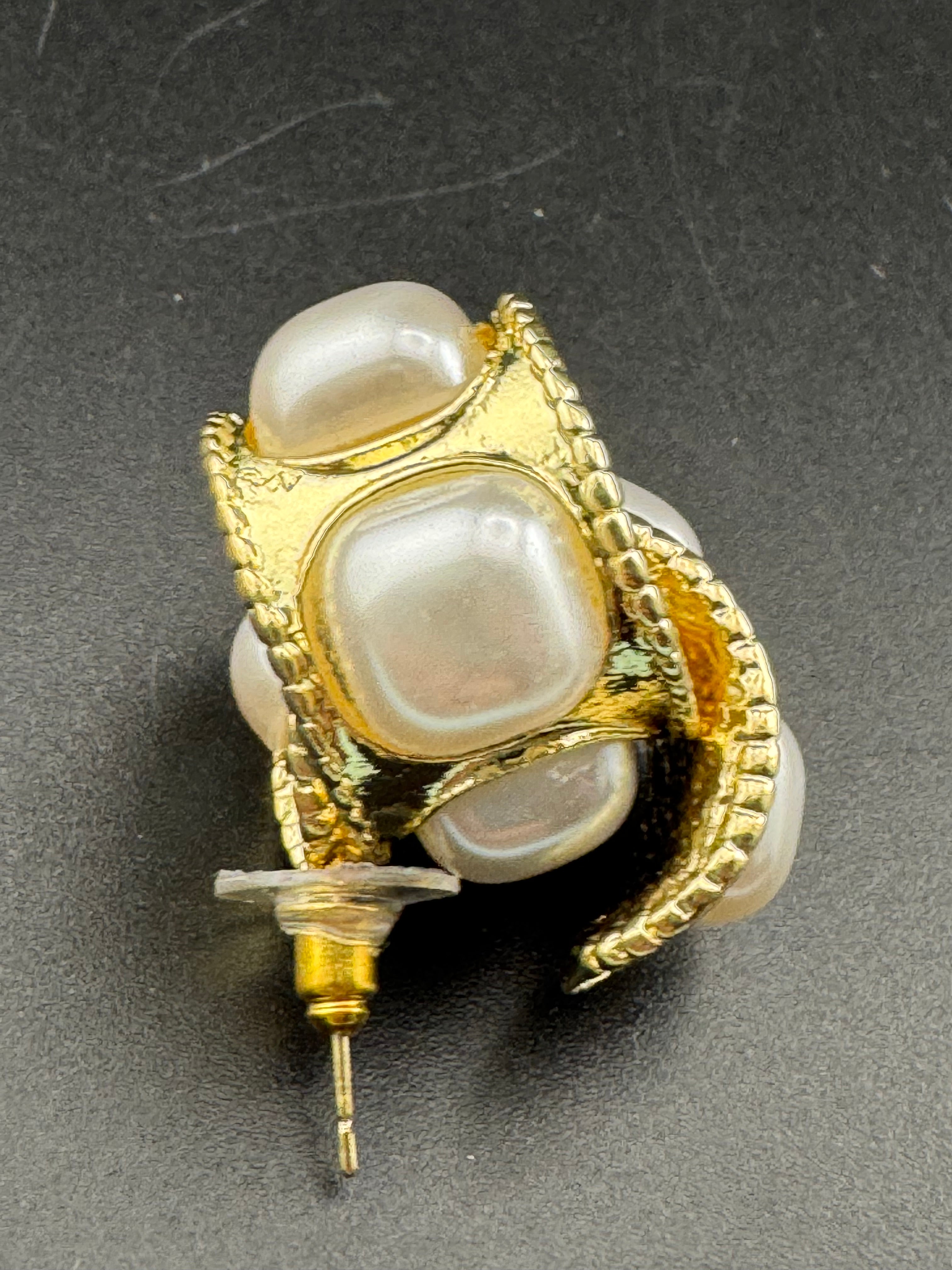 Etruscan style pearl wide hoop earrings