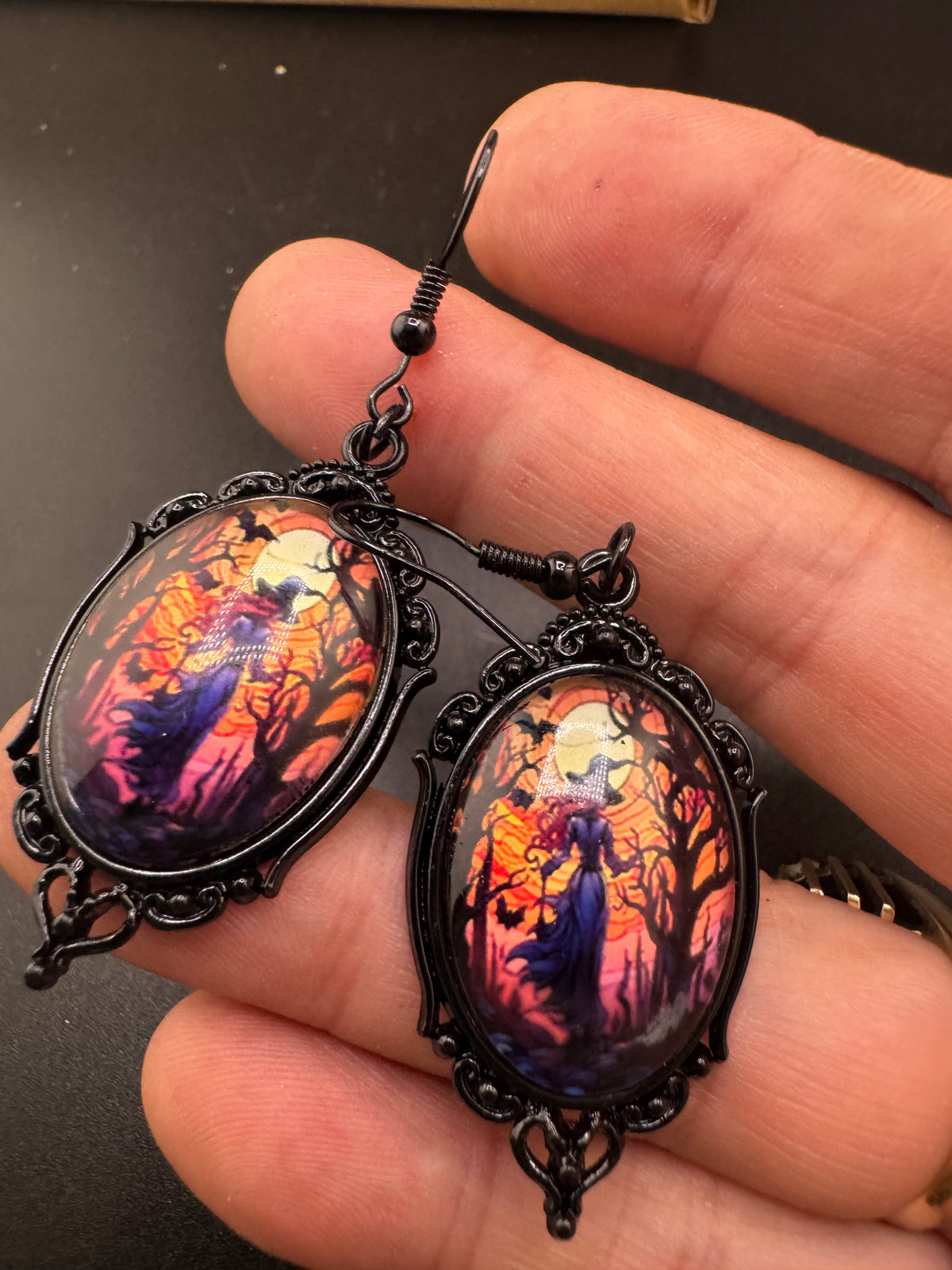 Halloween Witch Earrings | Black Orange Pierced Ear Jewelry