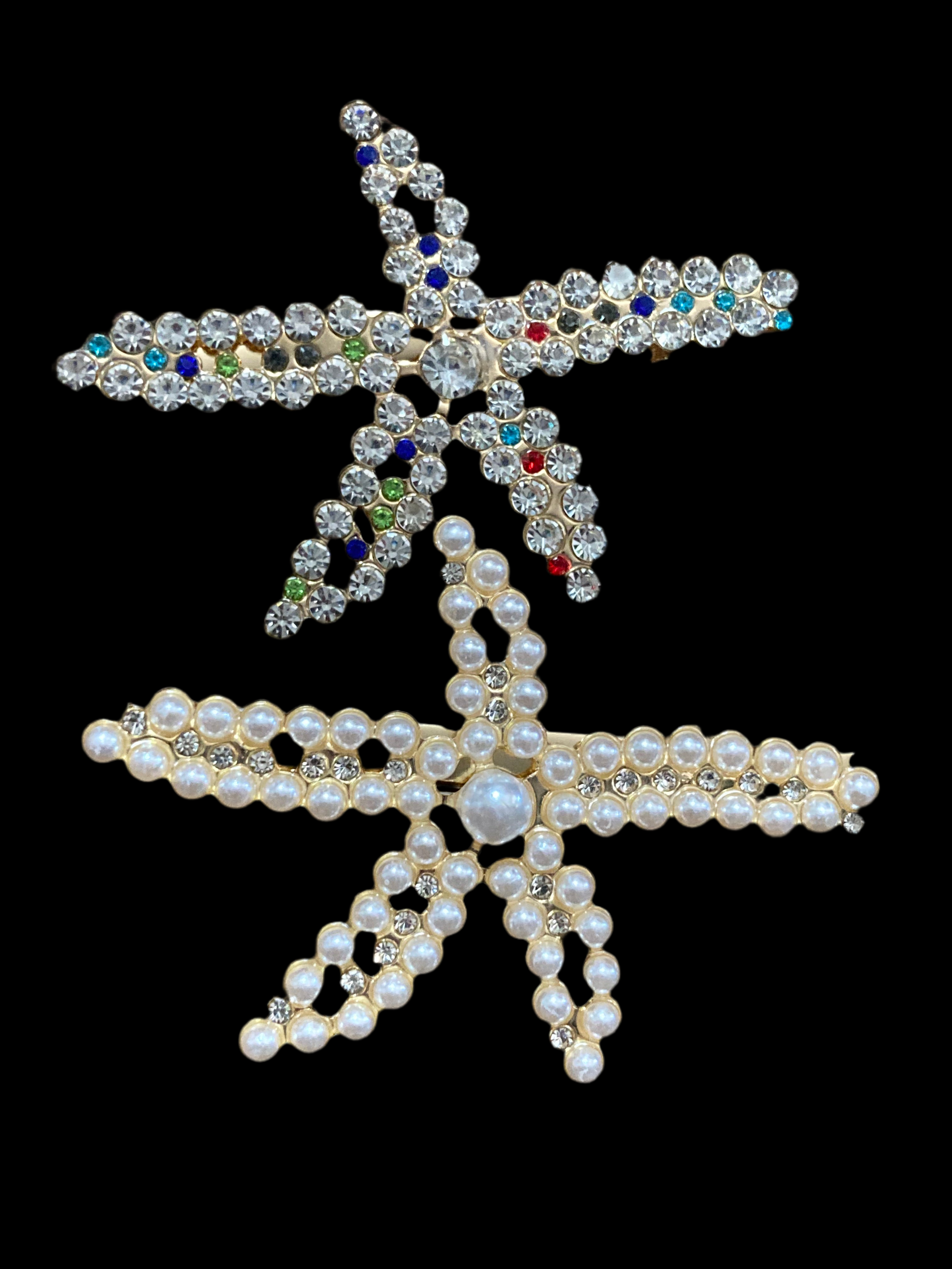 Nautical starfish faux seed pearl diamanté gold tone hair clip