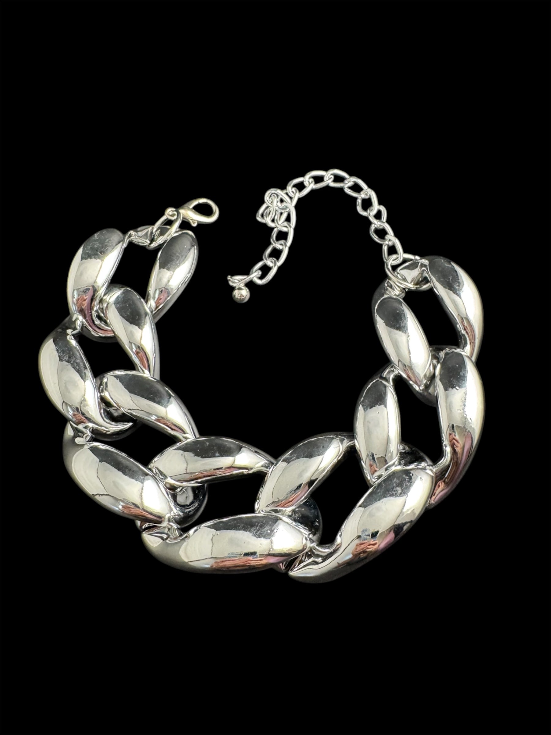 Chunky silver acrylic curb link choker necklace, oversized statement jewellery