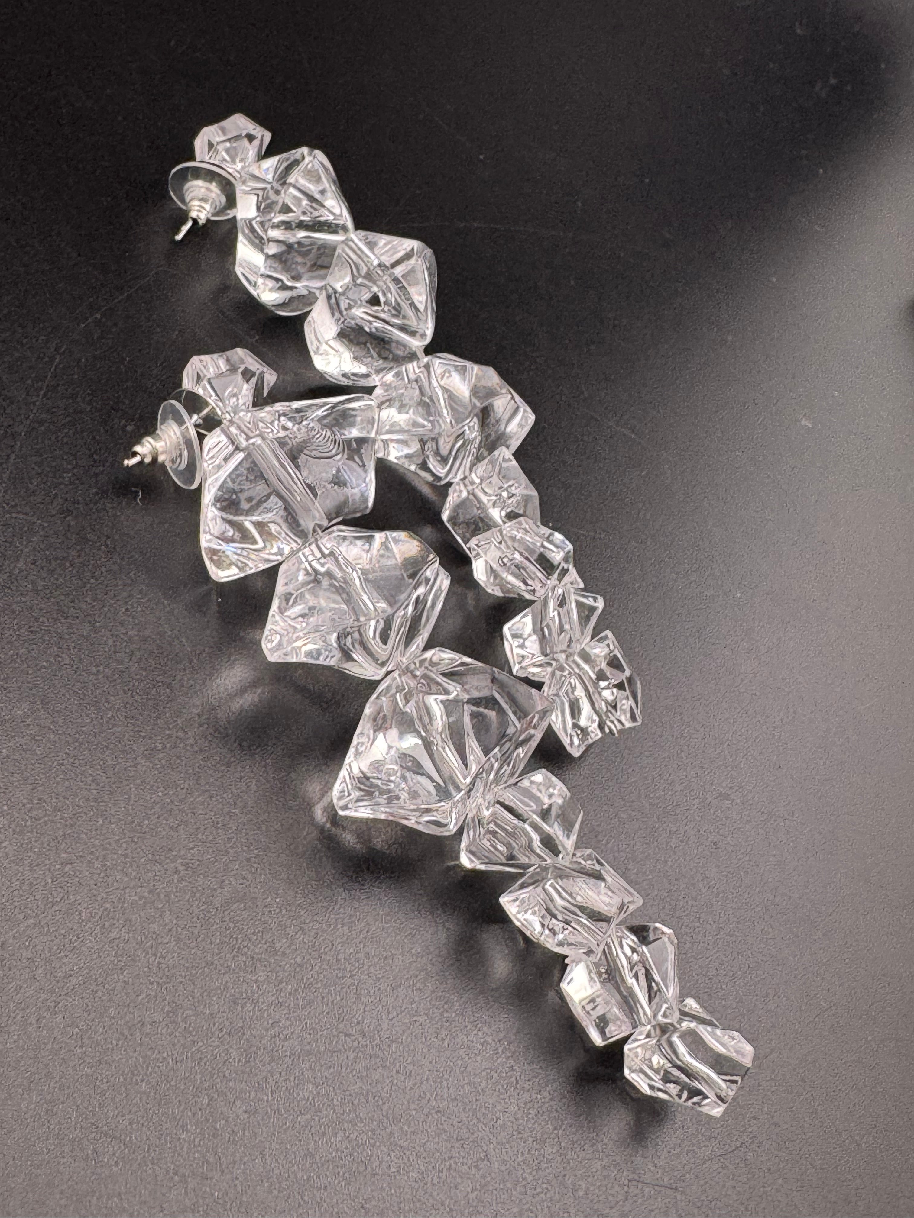 Crystal ice long drop glacier earrings