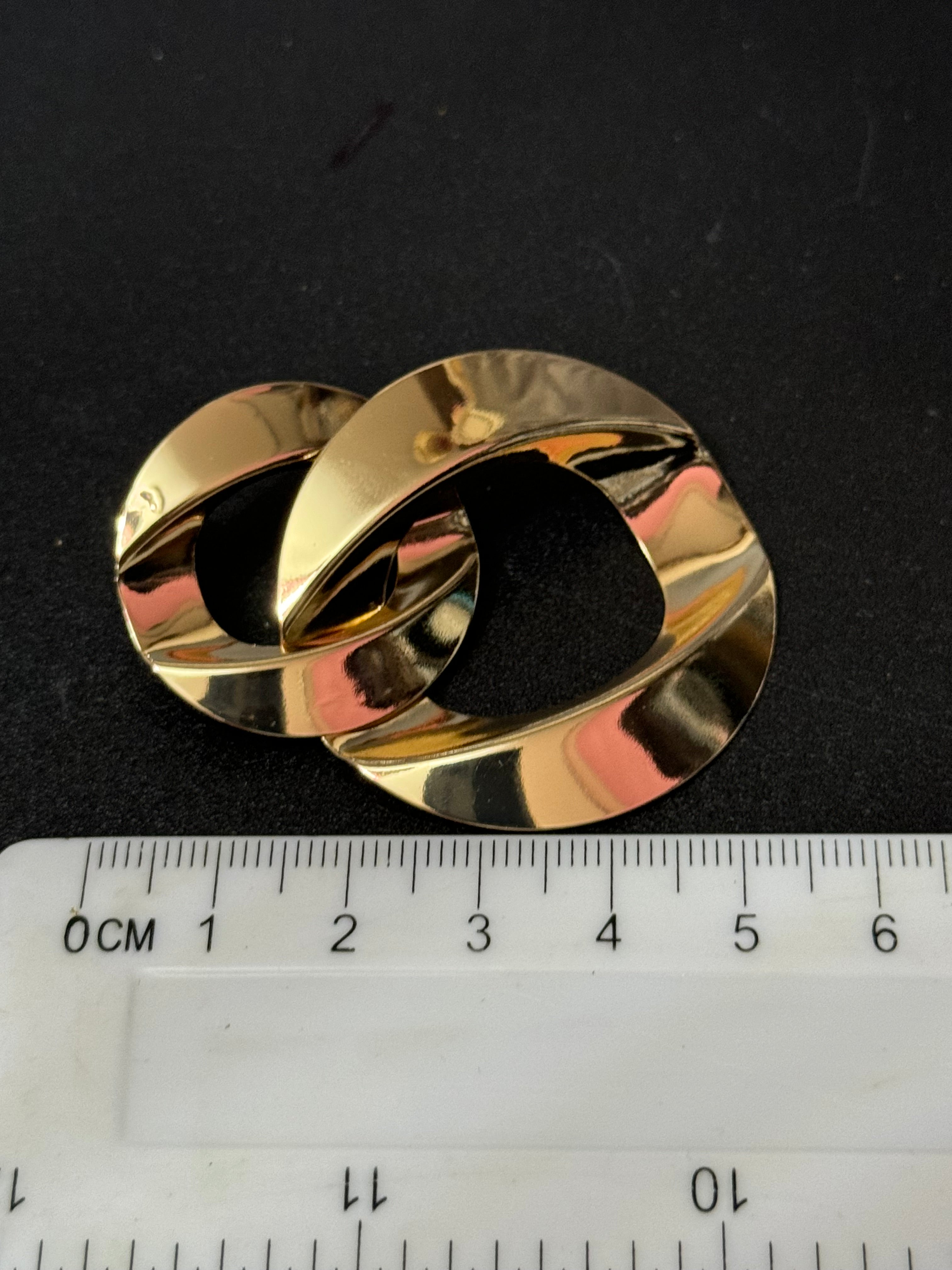 Oversized gold flat chain link drop earrings pierced