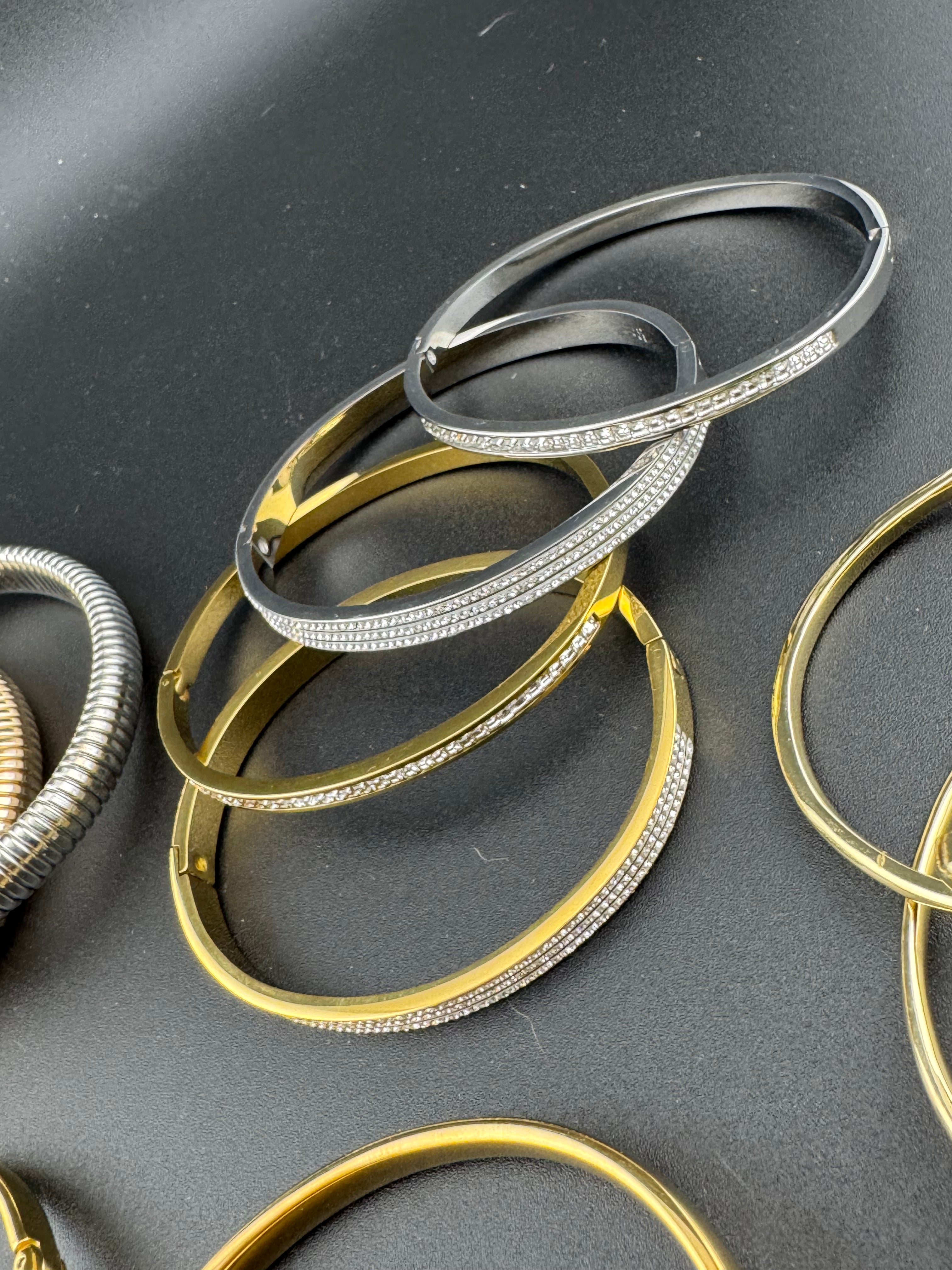 Gold plated high end square channel set clear CZ Crystal hinged clamper bangle bracelet