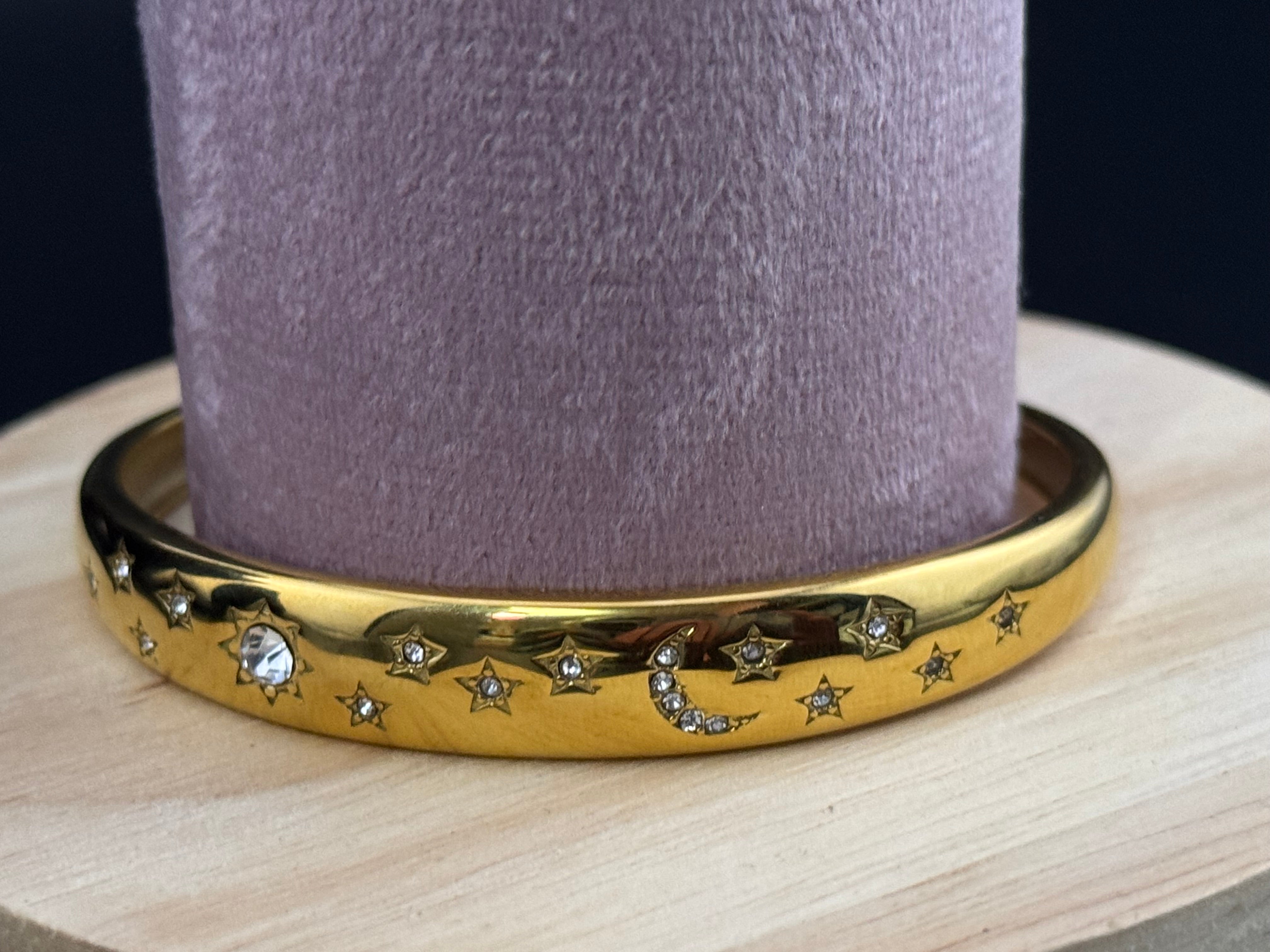 Sun Moon & Stars gold plated open bangle