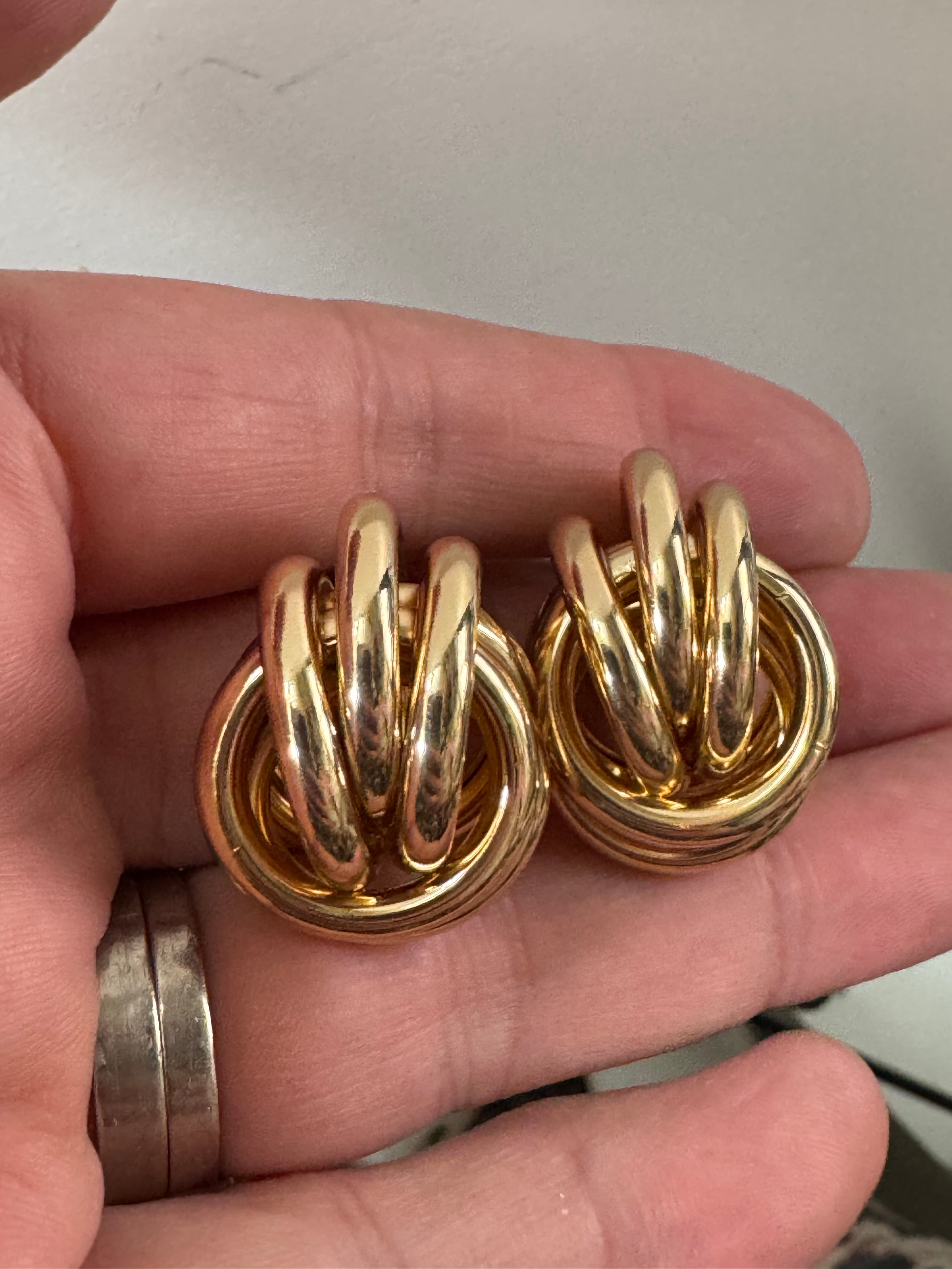 Gold tube double knot stud earrings