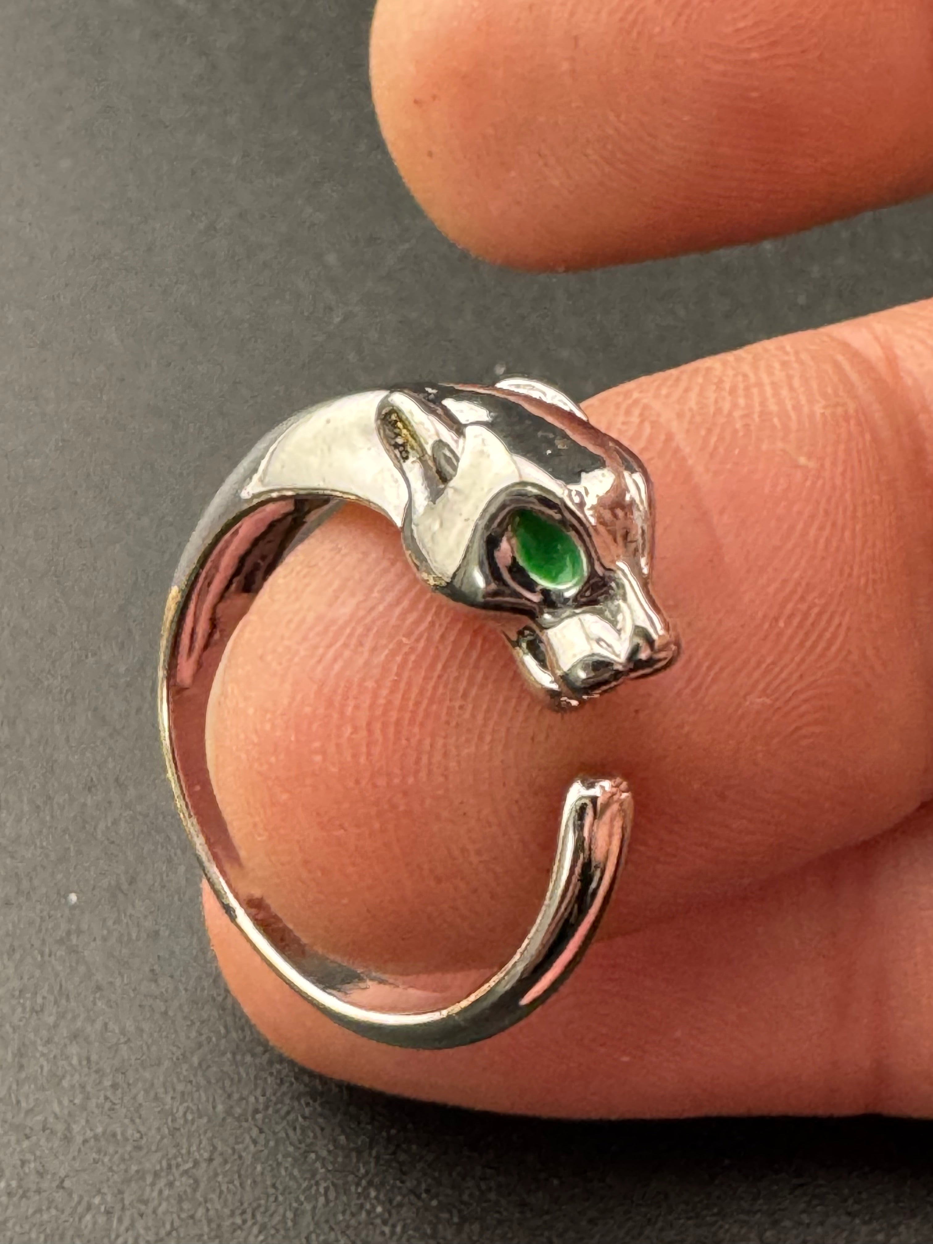 Silver plated big cat leopard adjustable ring