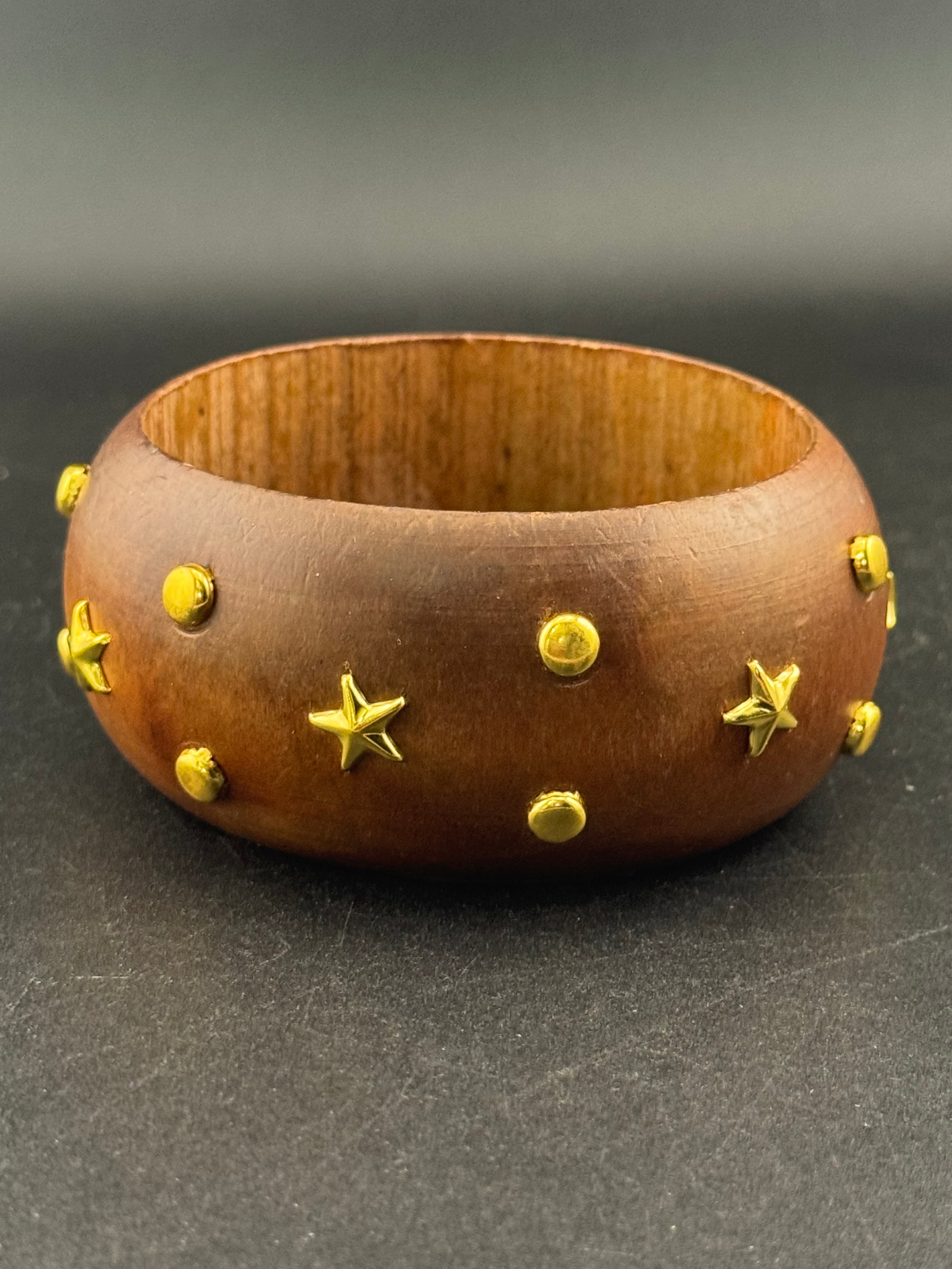 Oversized wide designed star and stud wooden bangle