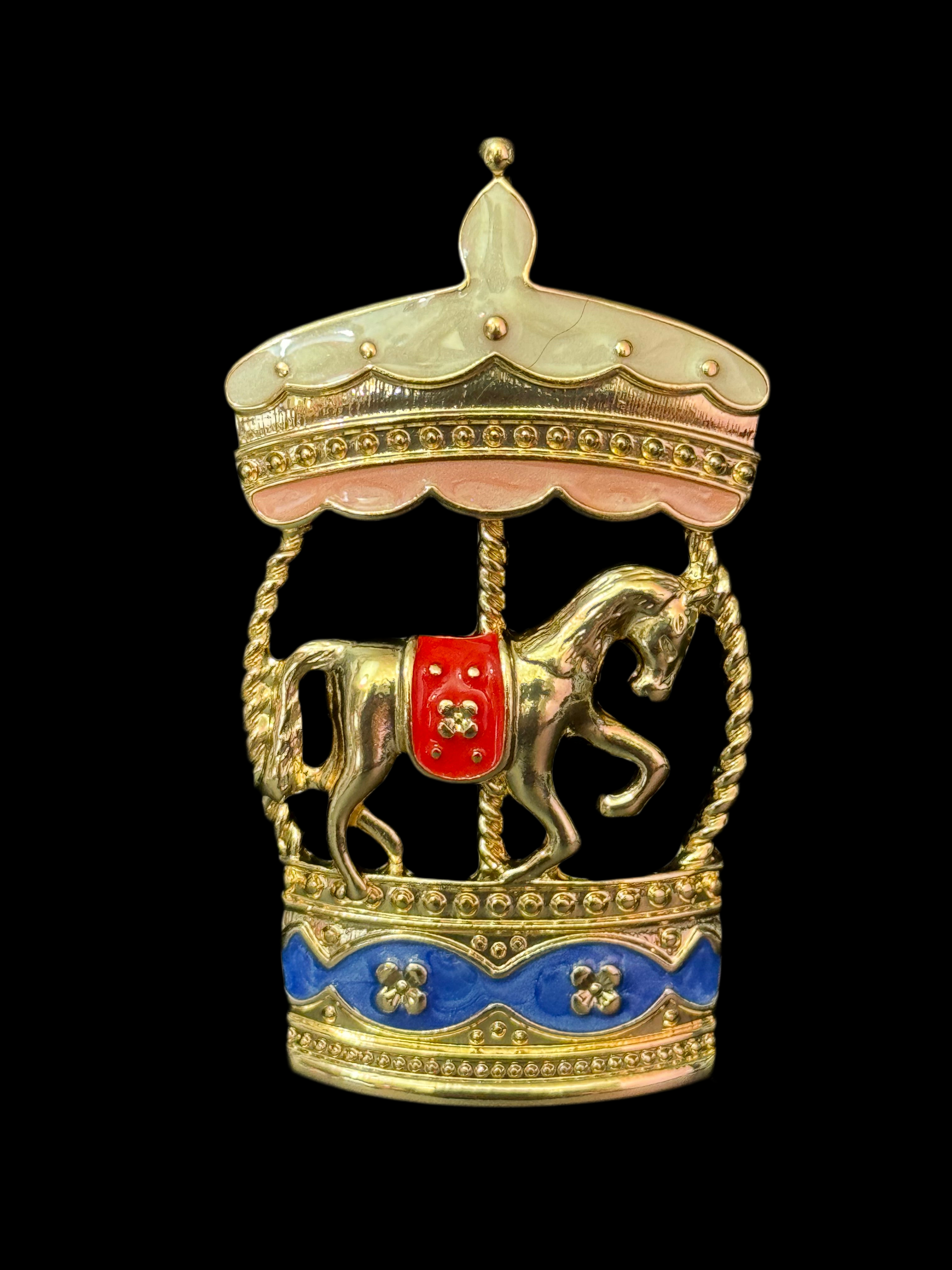 Novelty fairground merry go round carousel horse brooch
