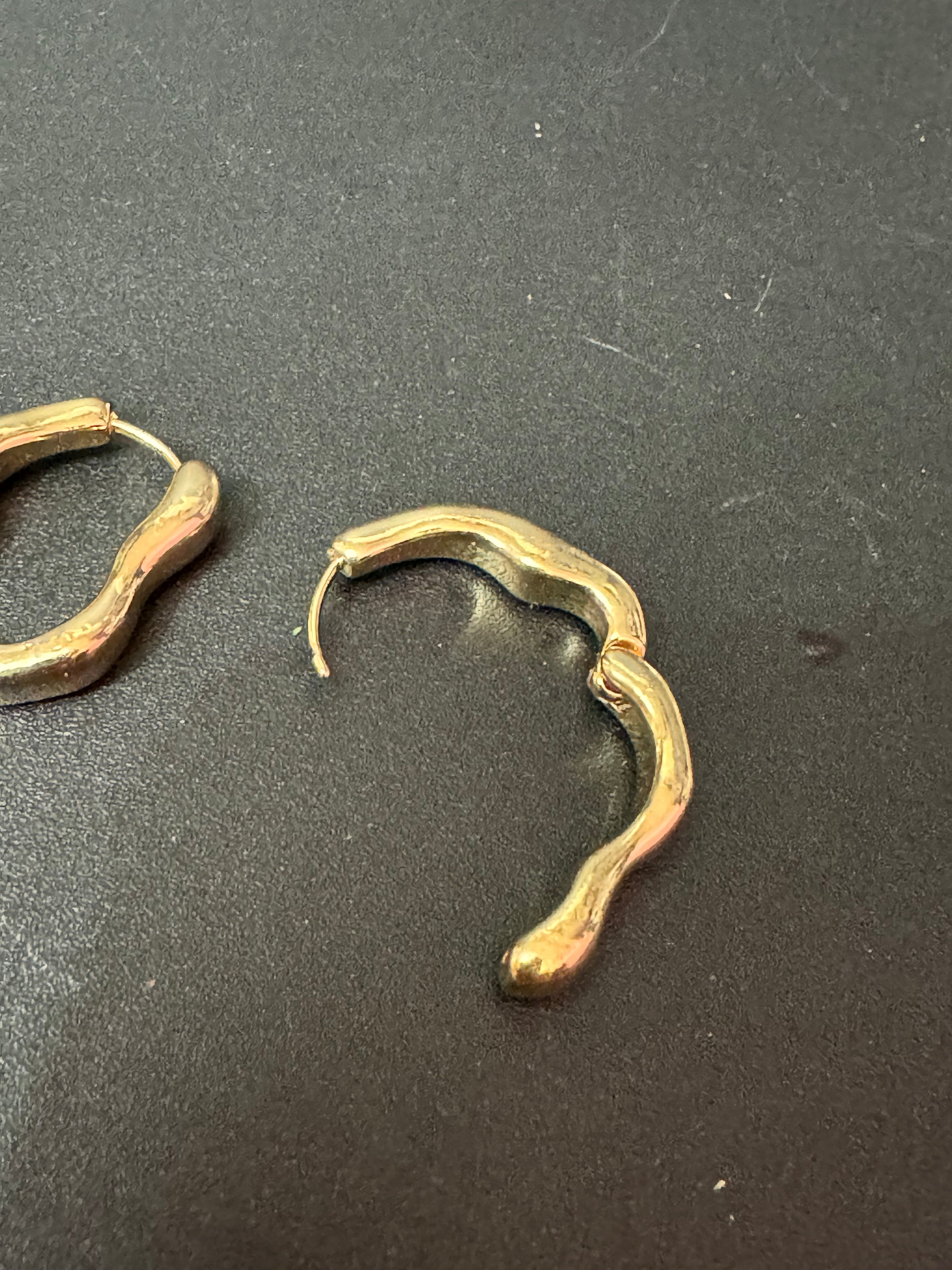 Gold Modernist abstract metal hinged hoop earrings