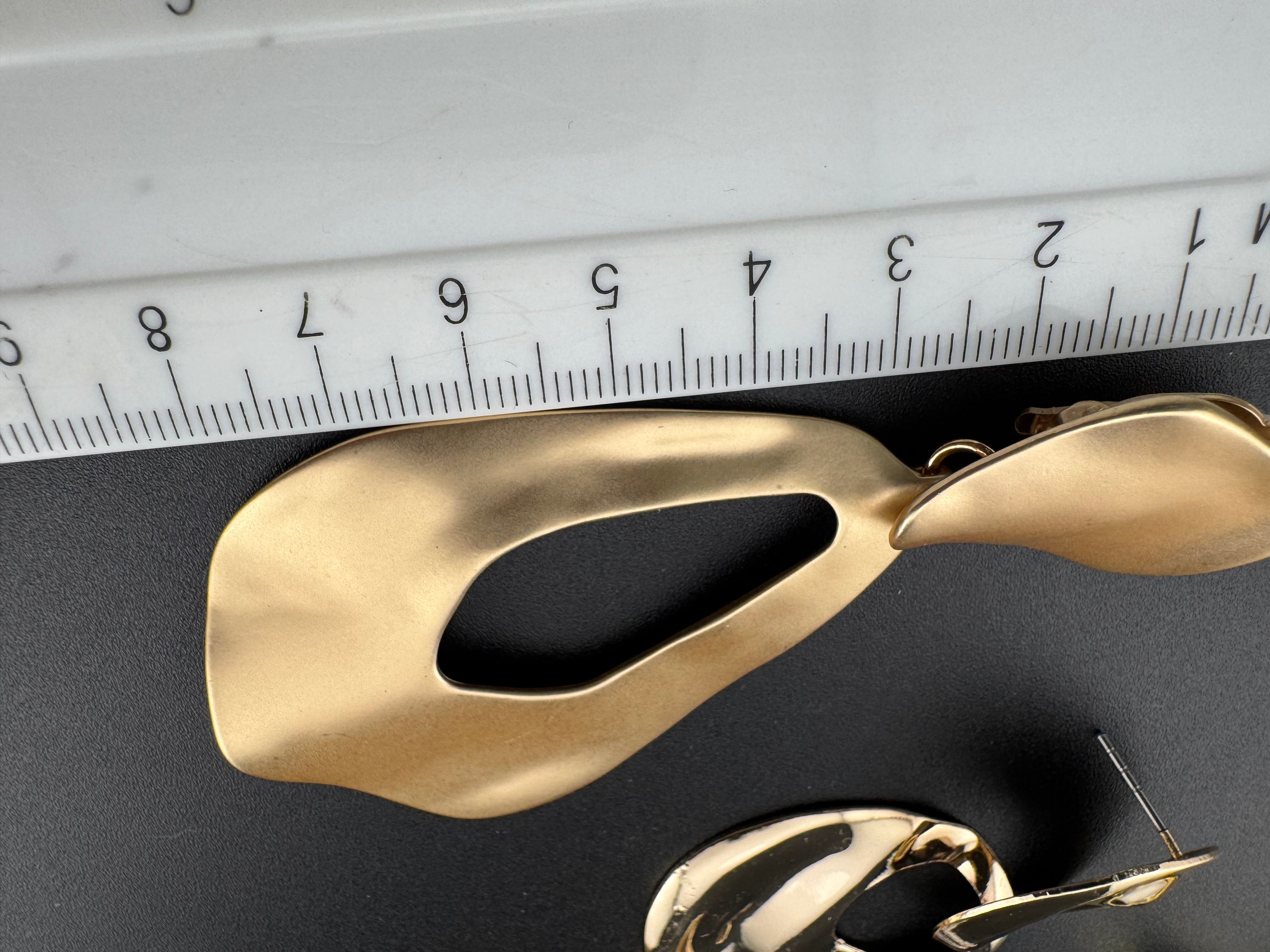 Matt gold tone oversized door knocker clip on earrings, Etruscan style