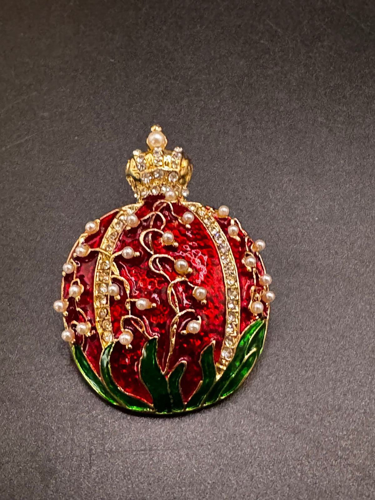 Red enamel Rhinestone pomegranate brooch, gold tone , festive jewellery
