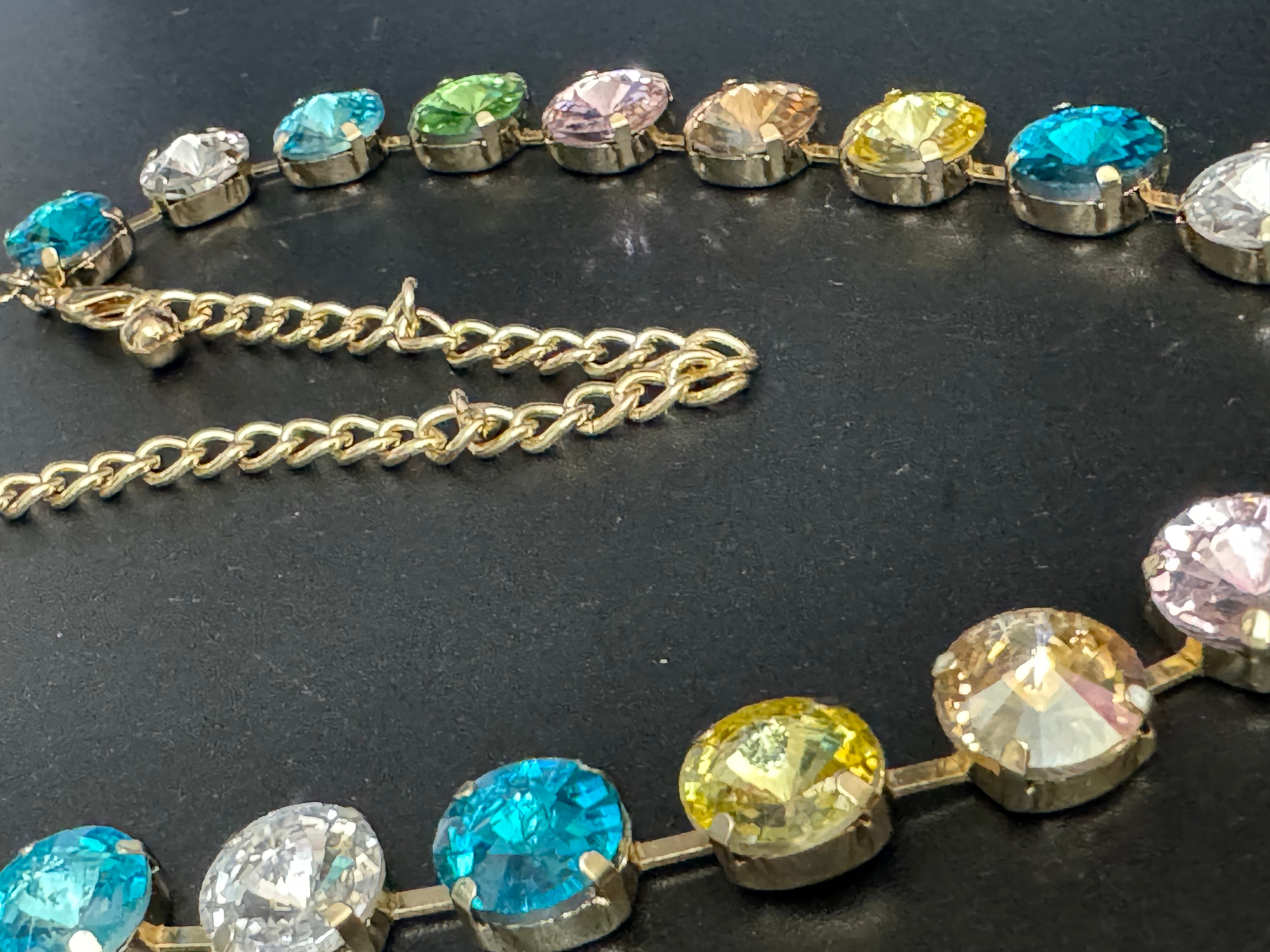 Summer pastels pink yellow blue green crystal diamanté necklace